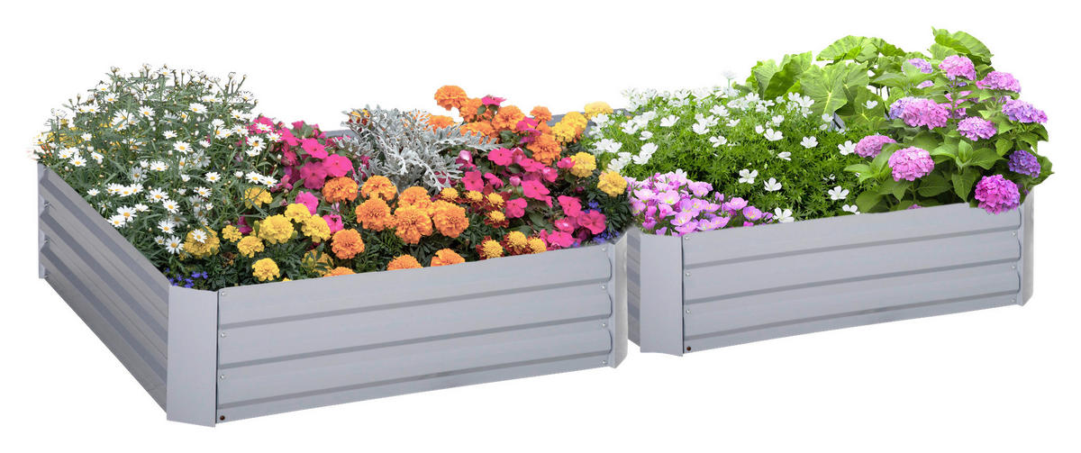 Outsunny Hochbeet 2er-Set grau Stahl B/H/L: ca. 100x30x100 cm Hochbeet 2er-Set - grau (100,00/100,00/30,00cm) - Outsunny