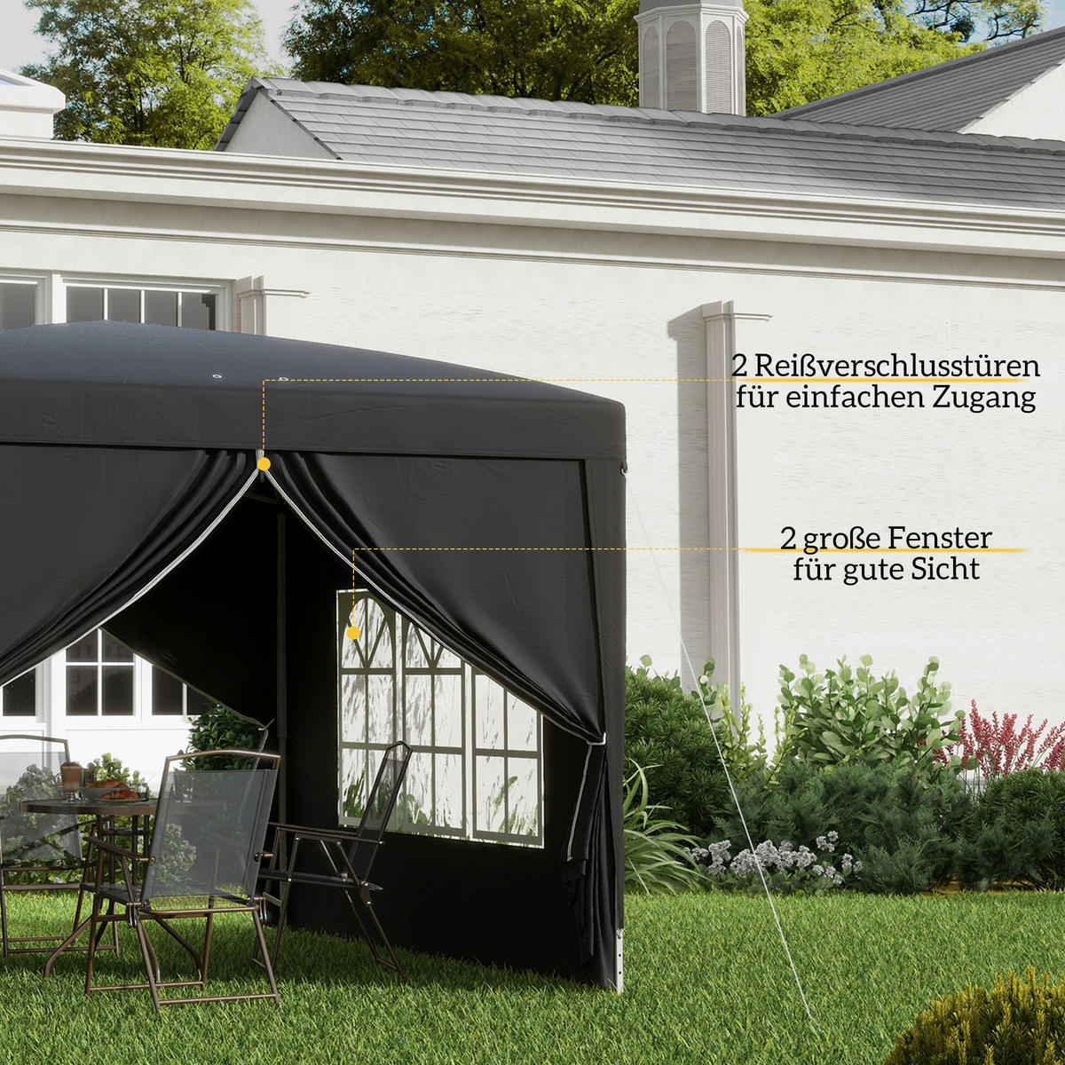 Outsunny Pavillon schwarz Stahl B/H/L: ca. 295x258x295 cm Pavillon - schwarz (295,00/295,00/258,00cm) - Outsunny
