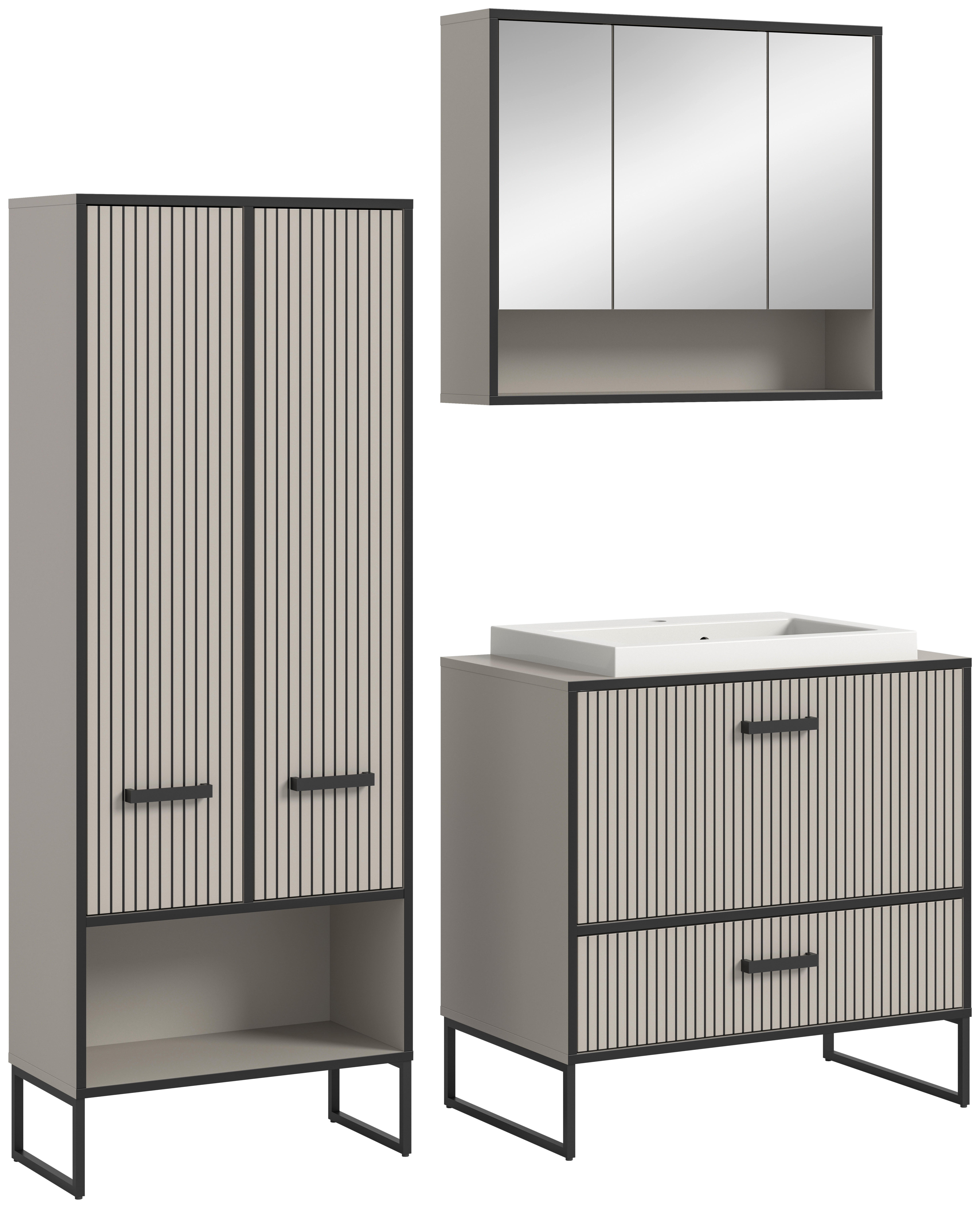 Badezimmer-Set BAGNO schwarz Kaschmirgrau Nachbildung B/H/T: ca. 154x192x48 cm BAGNO - schwarz (154,00/192,00/48,00cm) - xonox.home