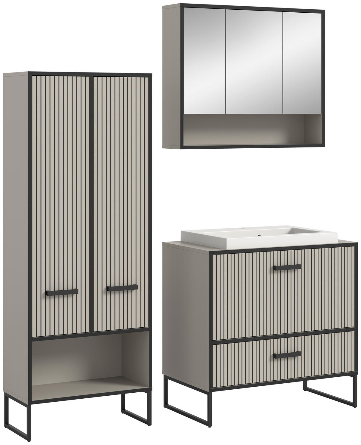 Badezimmer-Set BAGNO schwarz Kaschmirgrau Nachbildung B/H/T: ca. 154x192x48 cm BAGNO - schwarz (154,00/192,00/48,00cm) - xonox.home