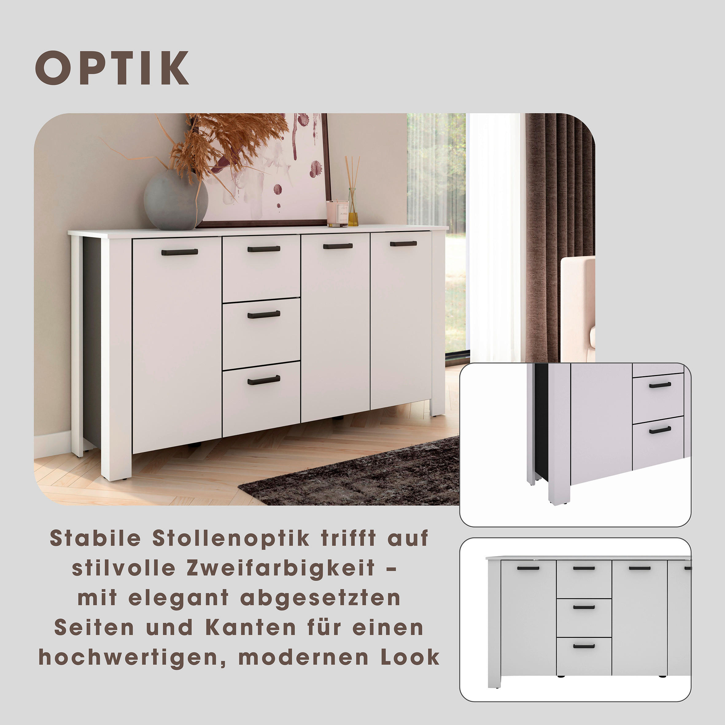 Sideboard FARO weiß schwarz B/H/T: ca. 160x84x40 cm FARO - weiß/schwarz (160,00/84,00/40,00cm) - byLIVING