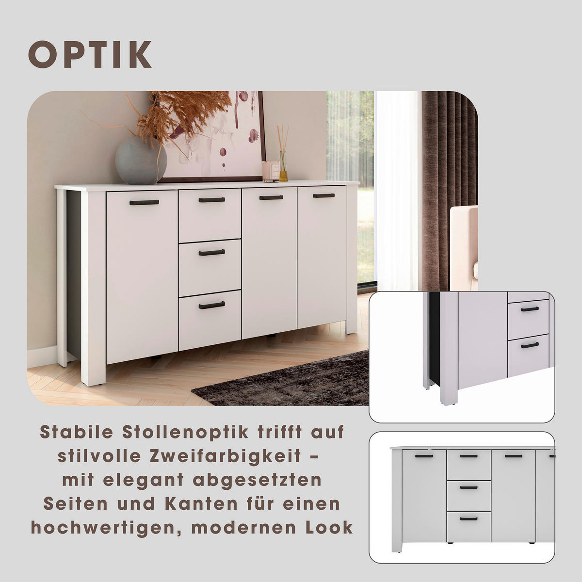 Sideboard FARO weiß schwarz B/H/T: ca. 160x84x40 cm FARO - weiß/schwarz (160,00/84,00/40,00cm) - byLIVING