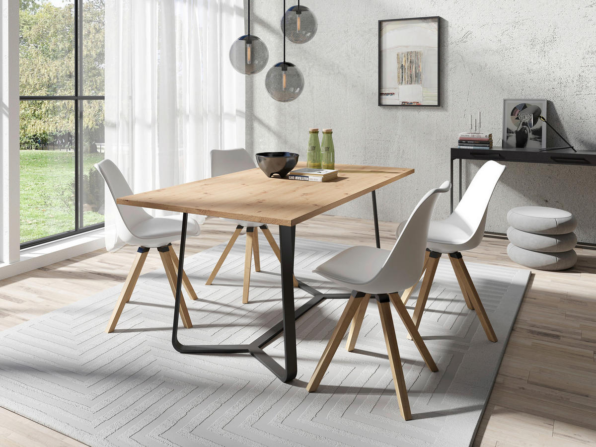 Stuhl KIRA  2er-Set weiß weiß Eiche Kunststoff Kunstleder Metall B/H/T: ca. 48x86x55,5 cm KIRA  2er-Set - Eiche/weiß (48,00/86,00/55,50cm) - byLIVING