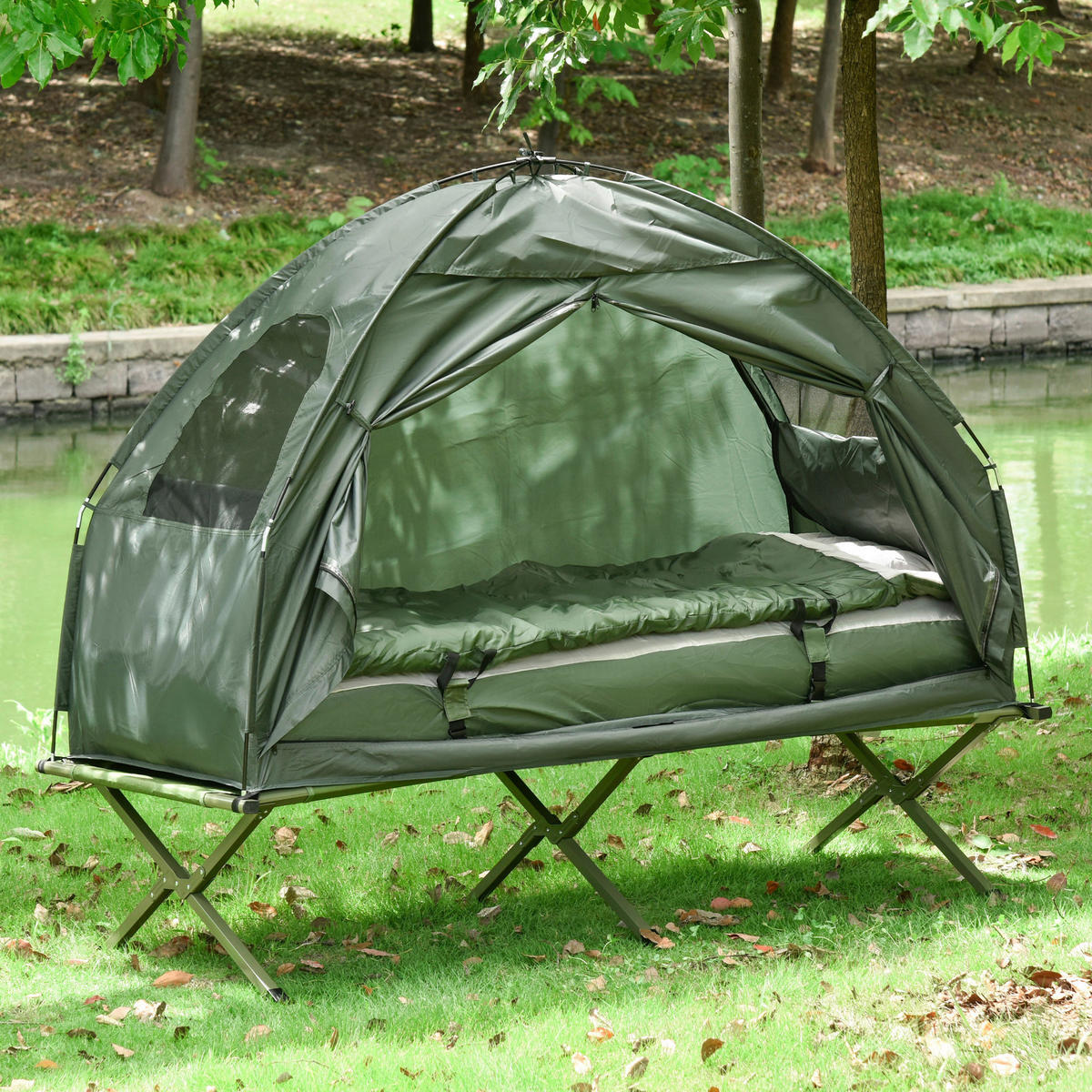 Outsunny Campingbett dunkelgrün Polyester-Mischgewebe B/H/L: ca. 78x118x193 cm Campingbett_4_in_1_Set - dunkelgrün (193,00/78,00/118,00cm) - Outsunny