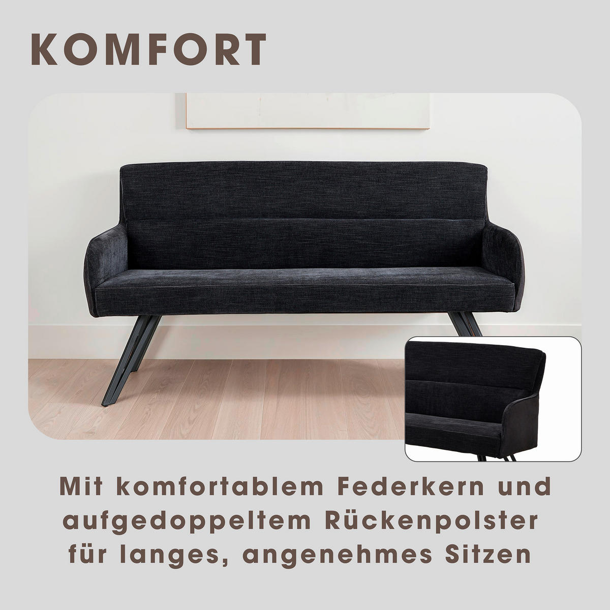 Sitzbank TINO schwarz Metall Microfaser B/H/T: ca. 160x94x67 cm TINO - schwarz (160,00/94,00/67,00cm) - byLIVING