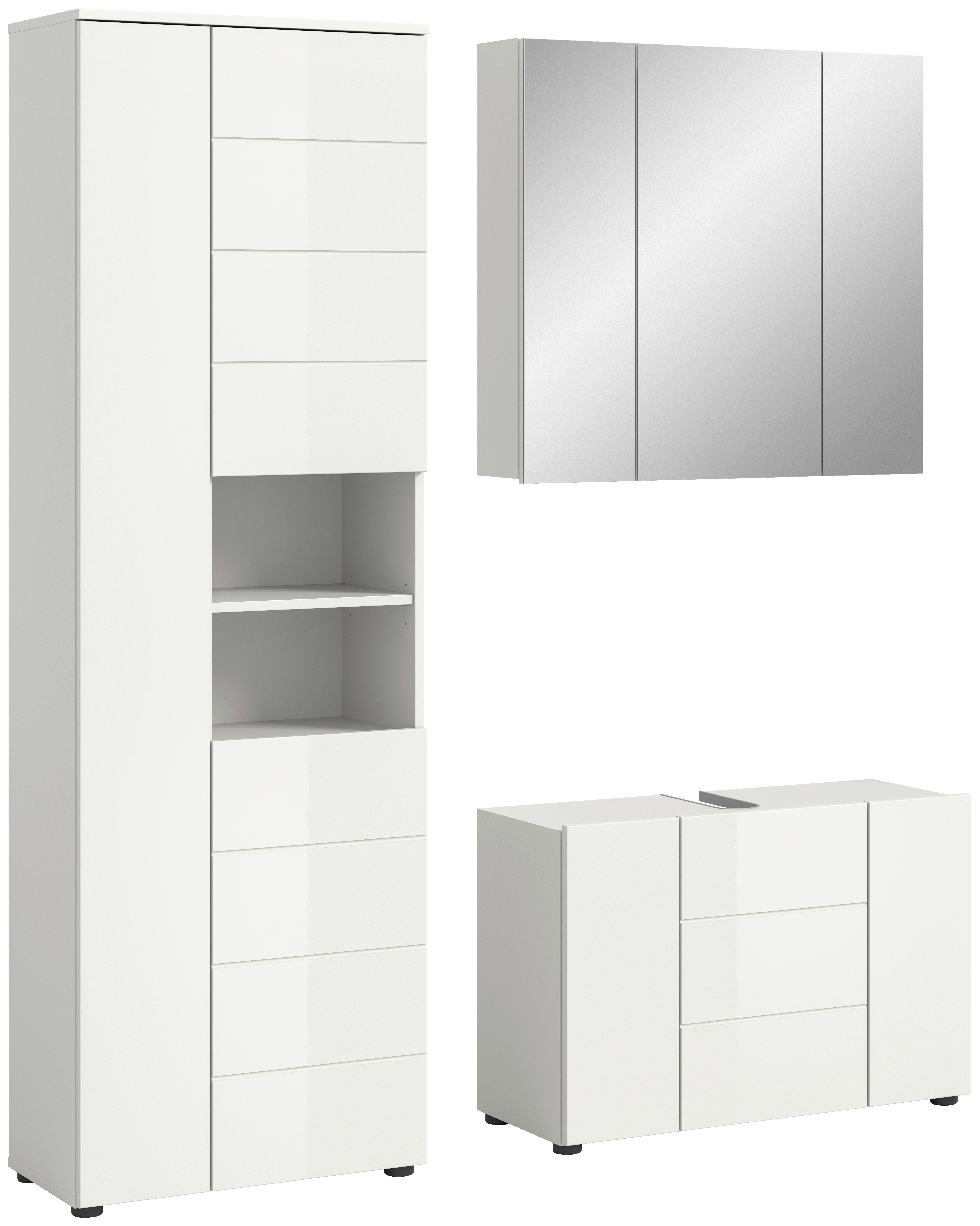 Badezimmer-Set VIRA weiß weiß Hochglanz B/H/T: ca. 157x190x34 cm VIRA - weiß (157,00/190,00/34,00cm) - xonox.home