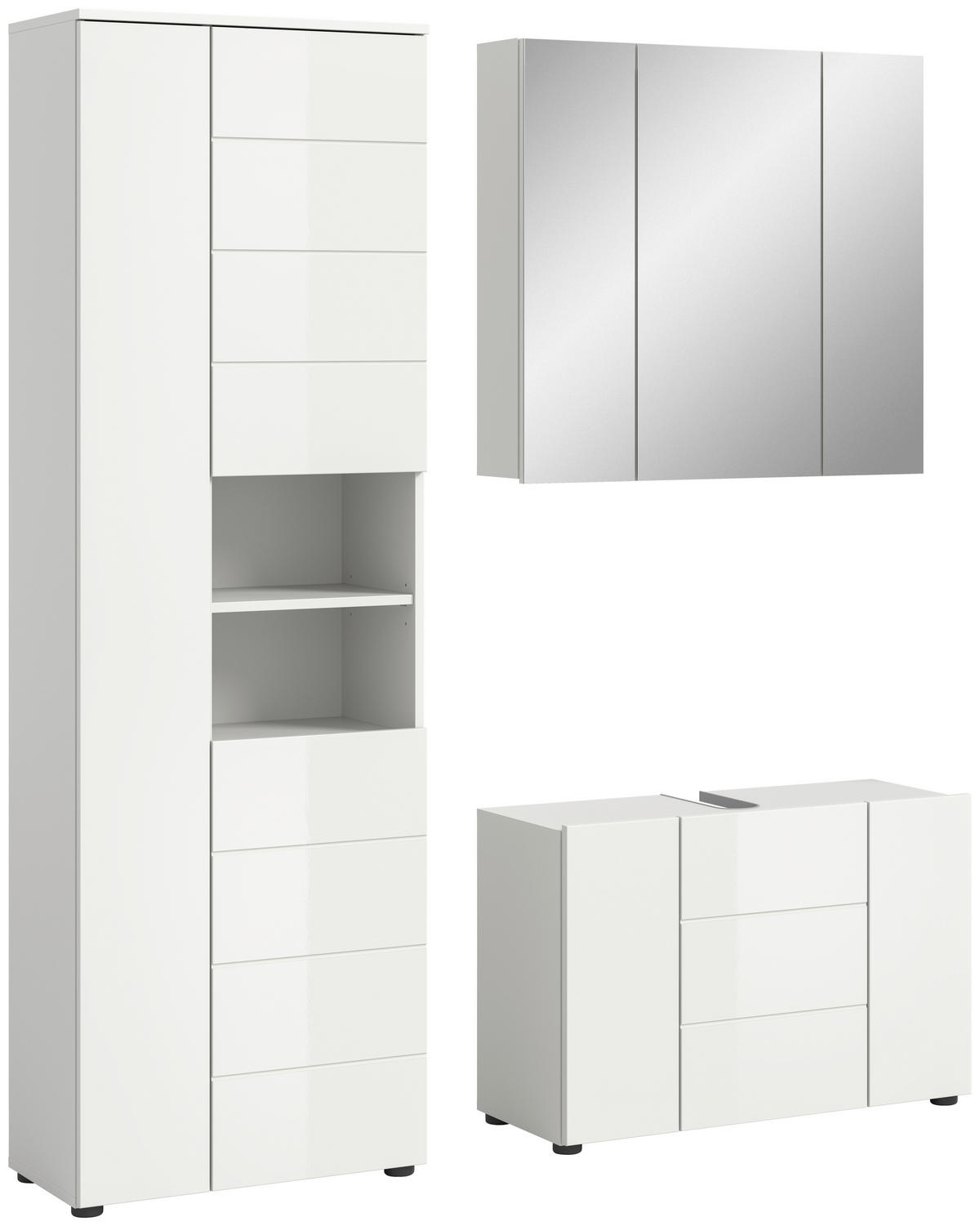 Badezimmer-Set VIRA weiß weiß Hochglanz B/H/T: ca. 157x190x34 cm VIRA - weiß (157,00/190,00/34,00cm) - xonox.home