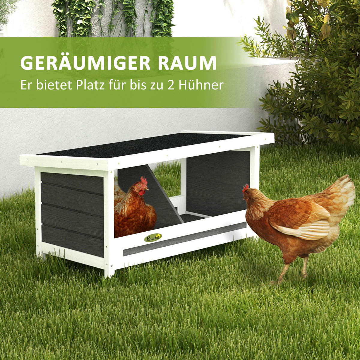 PawHut Hühner-Legenest weiß Holz B/H/L: ca. 37x34x66 cm Hühner-Legenest - weiß/grau (66,00/37,00/34,00cm) - PawHut