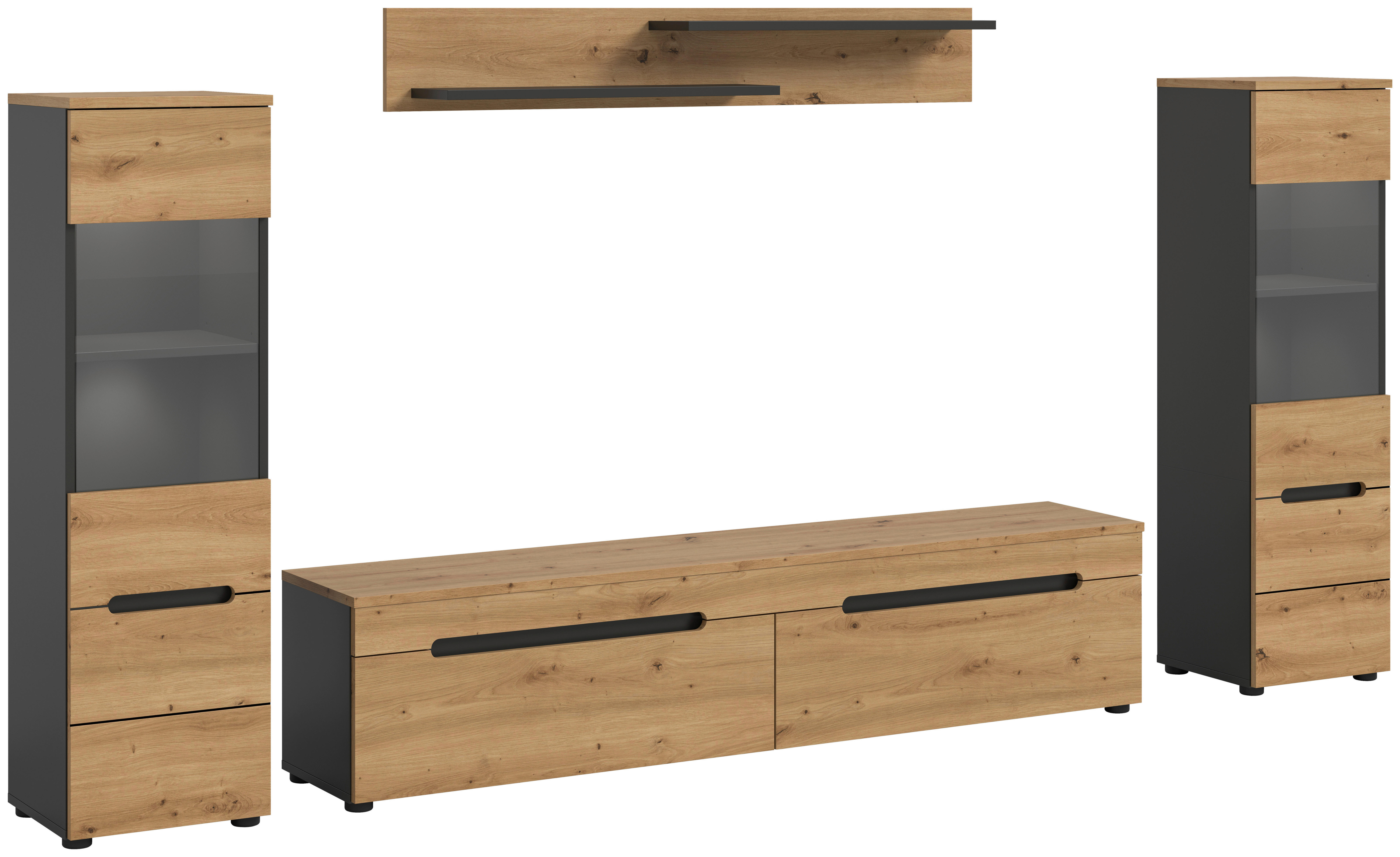 Wohnwand Canu basaltgrau Nachbildung Artisan Oak Nachbildung B/H/T: ca. 272x141x33 cm Canu - basaltgrau (272,00/141,00/33,00cm) - xonox.home