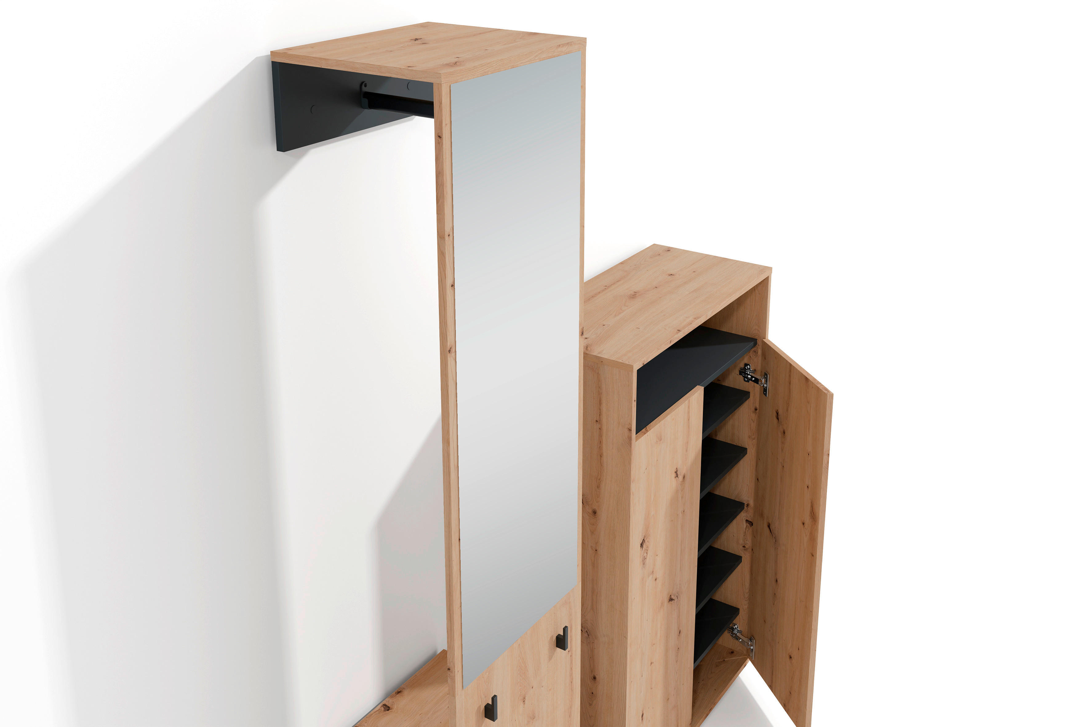 Garderobe Lyon Eiche Artisan Nachbildung schwarz B/H/T: ca. 70x115x33,5 cm Lyon - Eiche/schwarz (70,00/115,00/33,50cm) - byLIVING