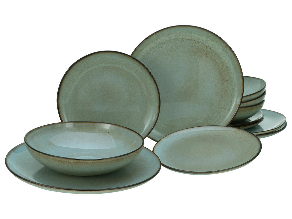 CreaTable Tafelservice Stone Grey grau Steinzeug 12 tlg. Stone Grey - grau - CreaTable