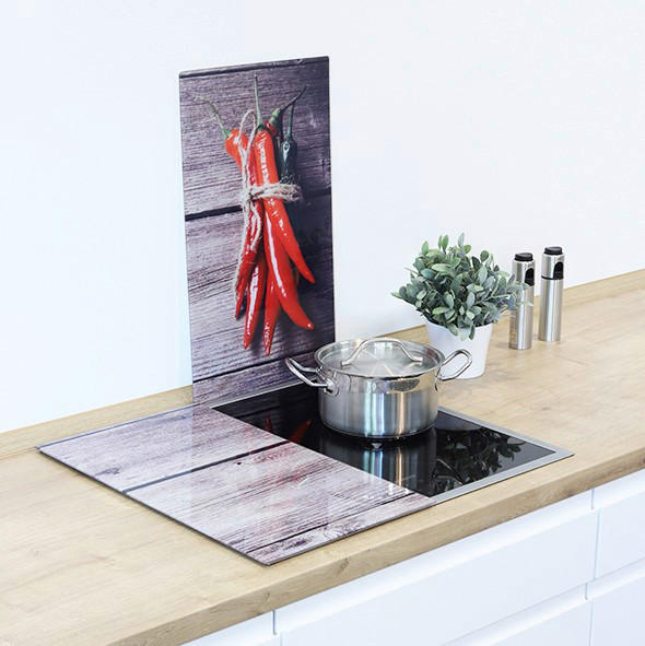 HI Herdblende-/Abdeckplatte Chili & Paprika Glas Herdabdeckplatten_2erSet - multicolor - HI