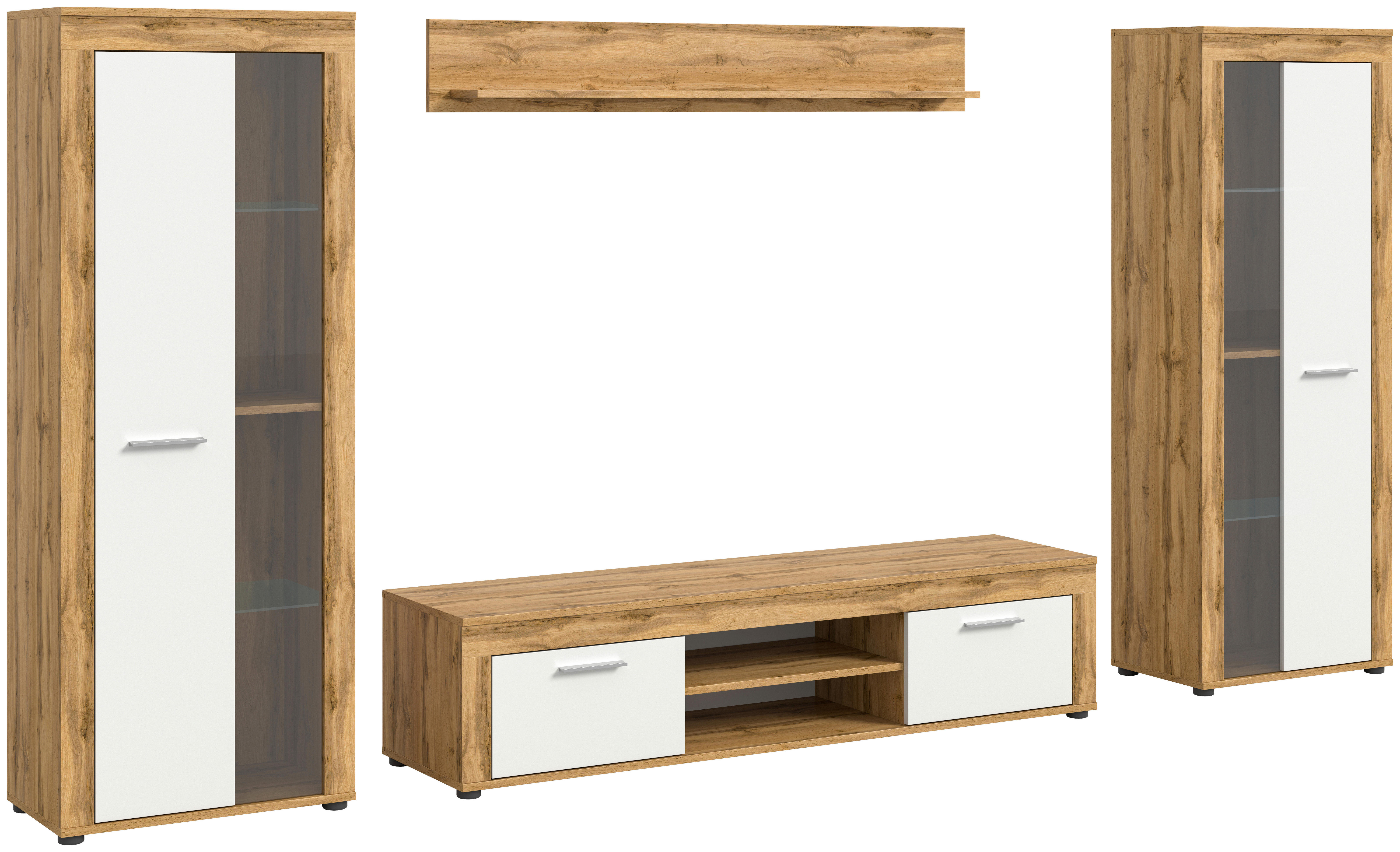 Wohnwand Jam Eiche Wotan Nachbildung weiß B/H/T: ca. 310x159x35 cm Jam - Eiche/weiß (310,00/159,00/35,00cm) - xonox.home