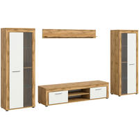Wohnwand Jam Eiche Wotan Nachbildung weiß B/H/T: ca. 310x159x35 cm Jam - Eiche/weiß (310,00/159,00/35,00cm) - xonox.home