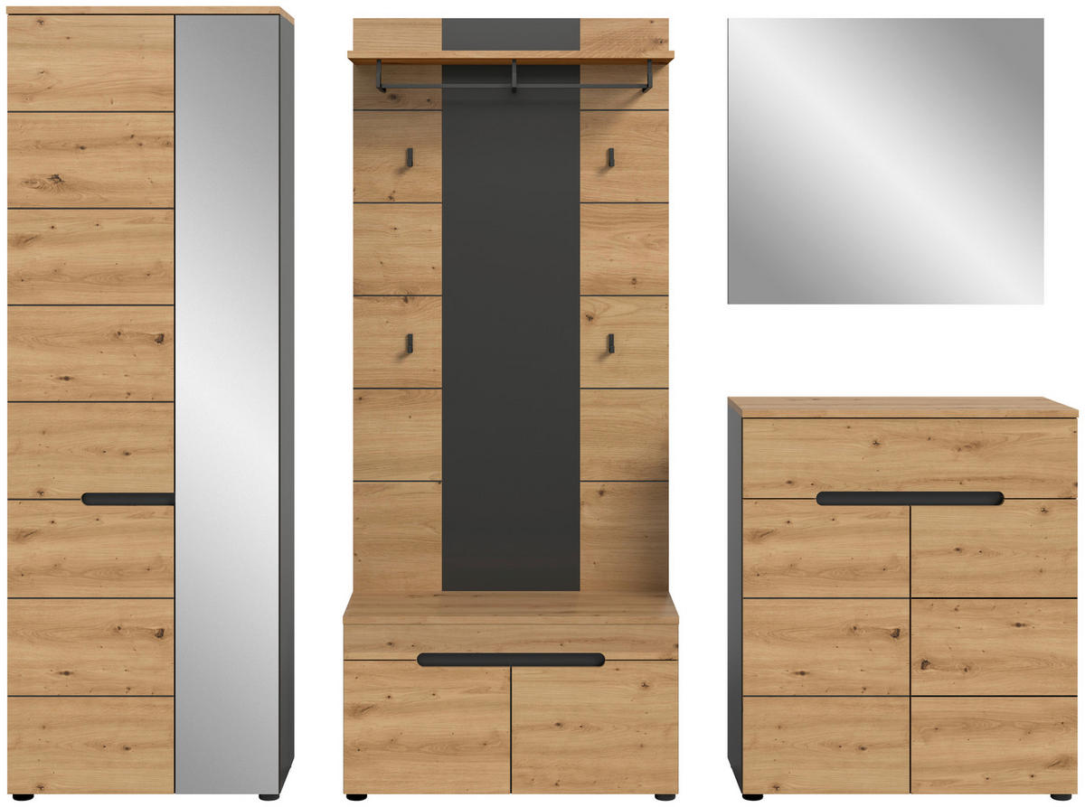 Garderobe Canu basaltgrau Nachbildung Artisan Nachbildung B/H/T: ca. 255x190x37 cm Canu - basaltgrau (255,00/190,00/37,00cm) - xonox.home