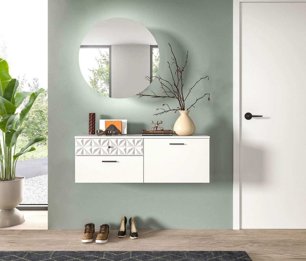 Garderobe Prisma weiß weiß Hochglanz B/H/T: ca. 110x192x34 cm Prisma - weiß (110,00/192,00/34,00cm) - xonox.home