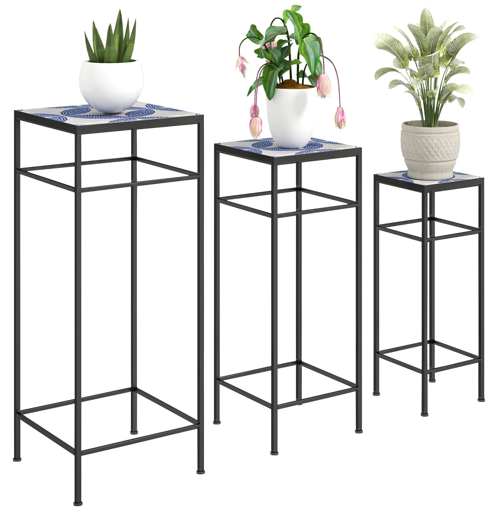 Outsunny Pflanzenständer 3er Set blau Metall B/H/L: ca. 28x71x28 cm Pflanzenständer 3er Set - blau (28,00/28,00/71,00cm) - Outsunny