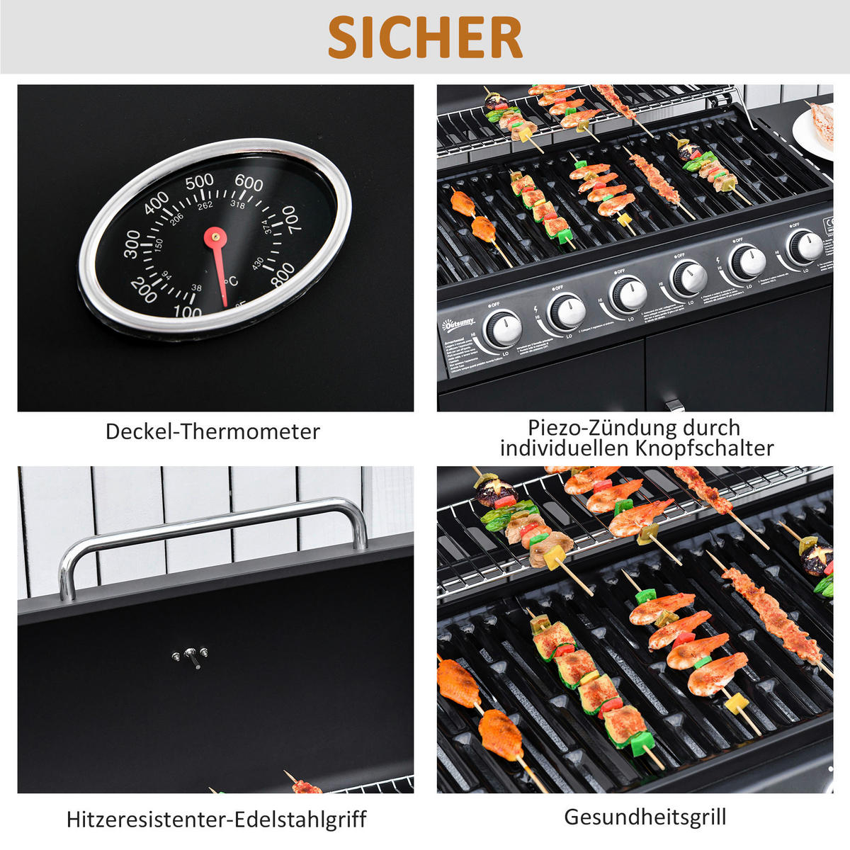 Outsunny Gasgrill Metall B/H/L: ca. 50x100x135 cm Gasgrill - schwarz (135,00/50,00/100,00cm) - Outsunny