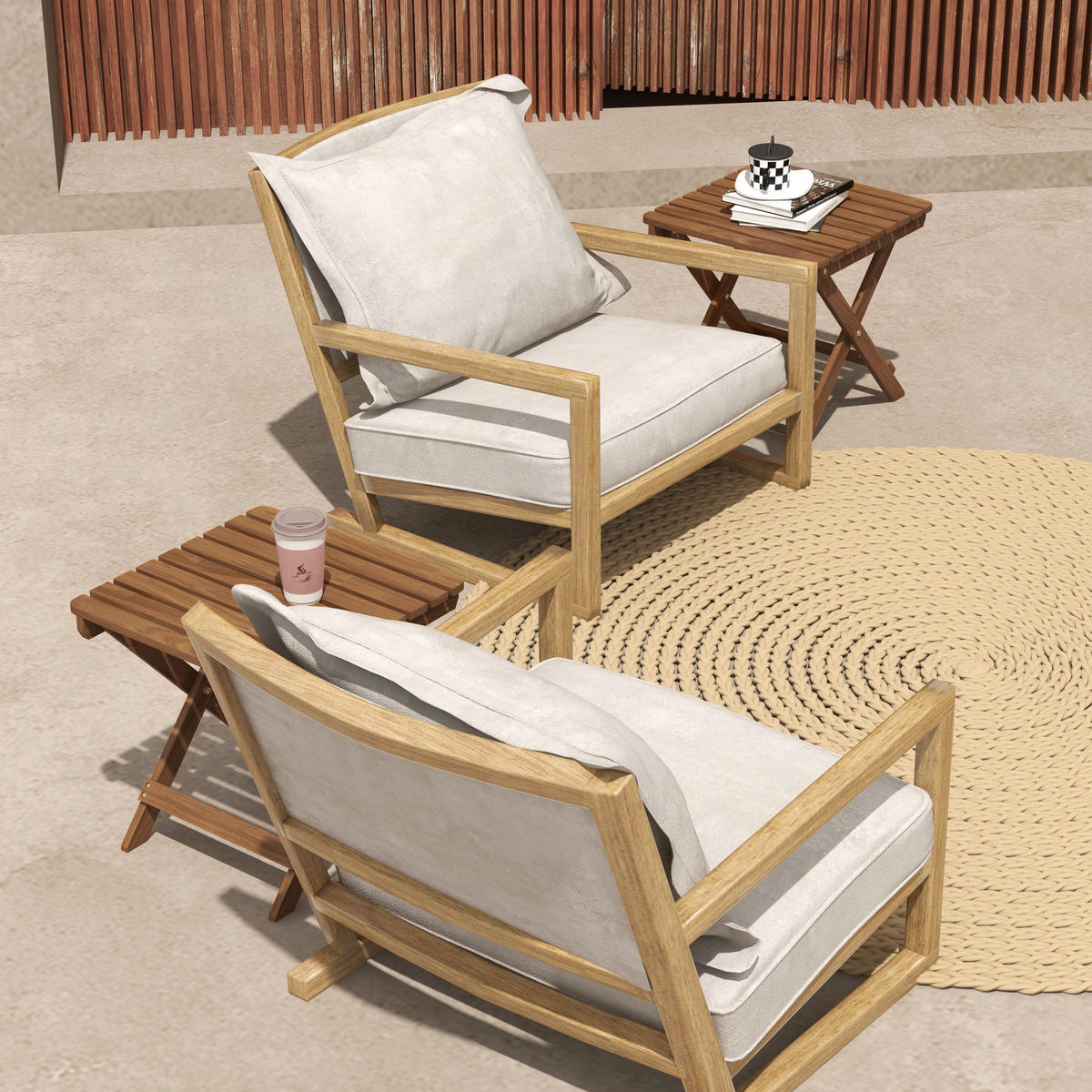Outsunny Garten-Beistelltisch 2er-Set teak Akazie B/H/L: ca. 45x45x45 cm Garten-Beistelltisch 2er-Set - teak (45,00/45,00/45,00cm) - Outsunny