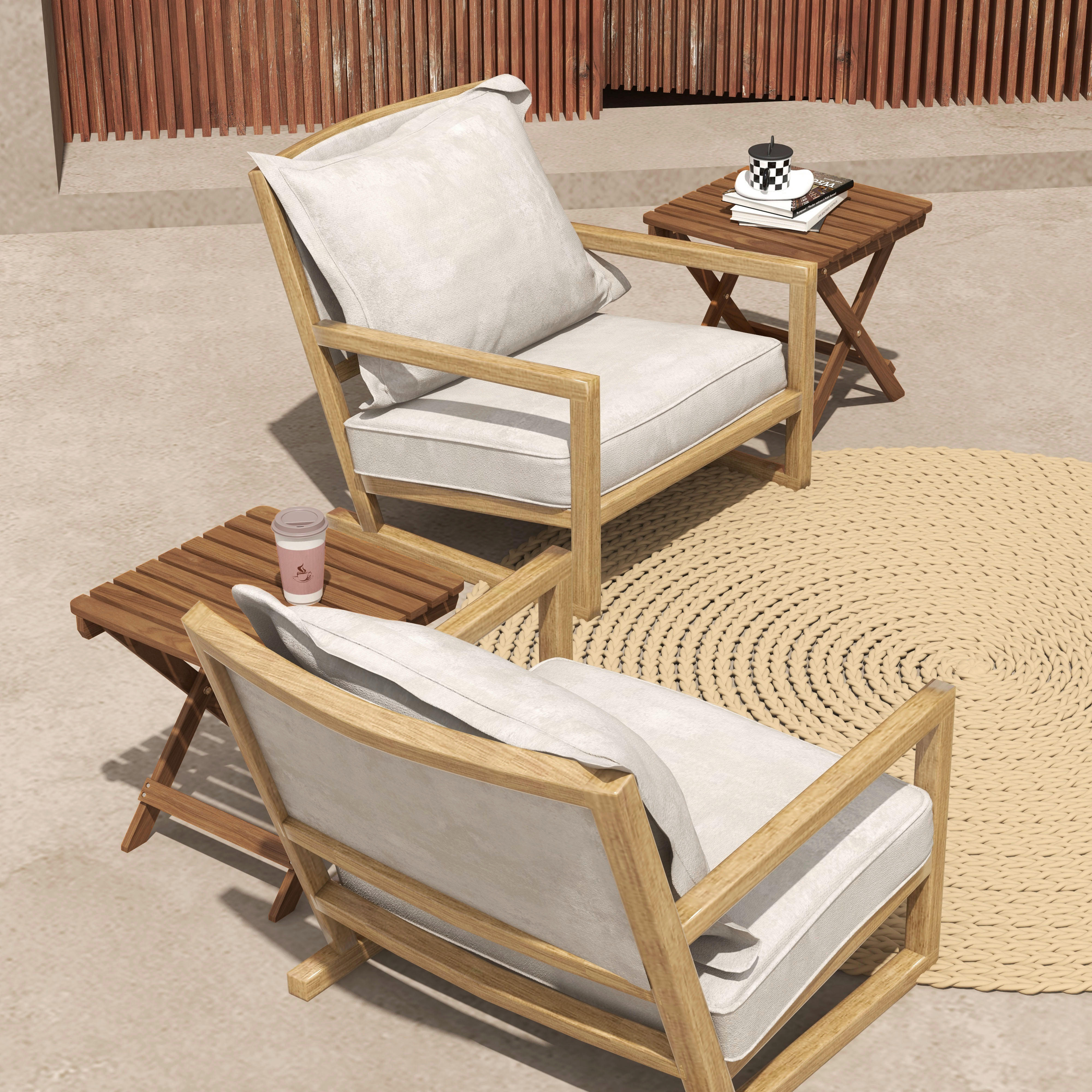 Thumbnail - Outsunny Garten-Beistelltisch 2er-Set teak Akazie B/H/L: ca. 45x45x45 cm