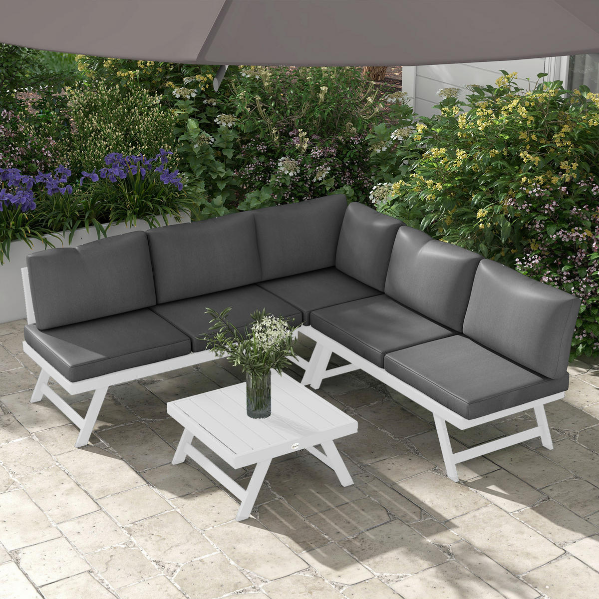 Outsunny Sitzgruppe grau Edelstahl B/H/L: ca. 61x115x65 cm Gartenmöbel_Set - grau (65,00/61,00/115,00cm) - Outsunny