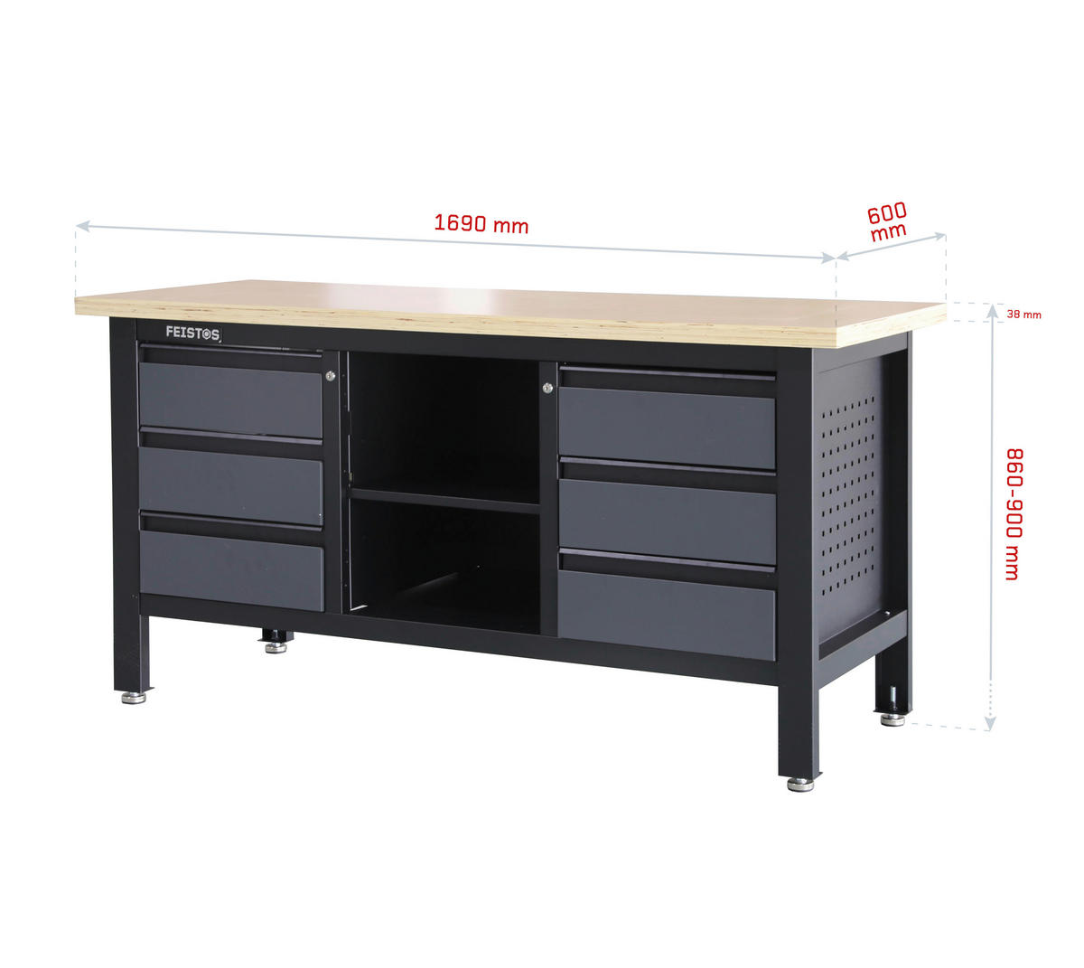 Feistos Werkbank Heros schwarz Stahl B/H/L: ca. 169x87x60 cm Heros - schwarz/anthrazit (60,00/169,00/87,00cm) - Feistos