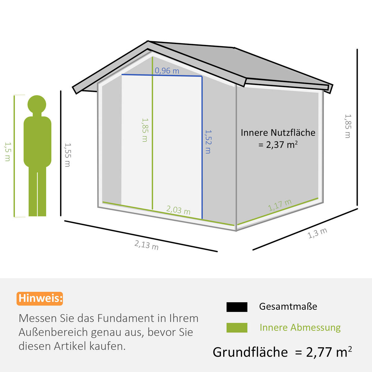 Outsunny Gartenhaus grau B/H/L: ca. 130x185x213 cm Gartenhaus - grau (213,00/130,00/185,00cm) - Outsunny