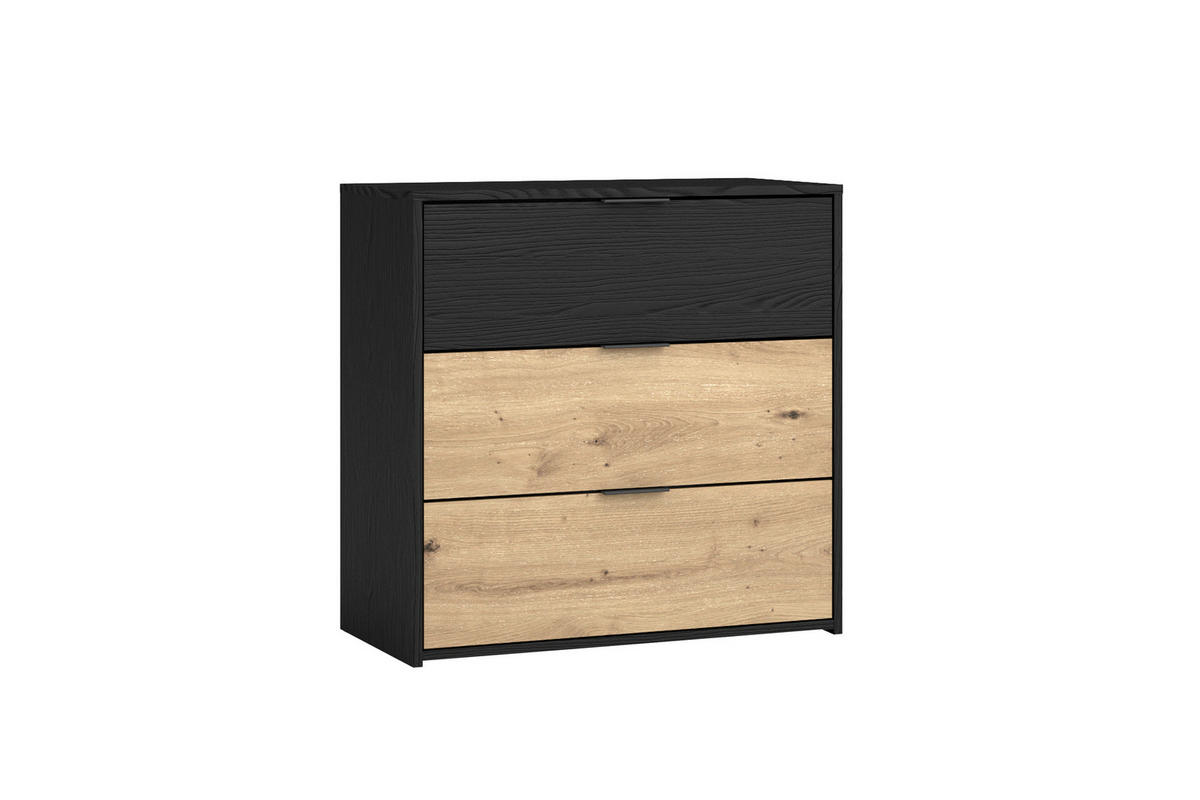 Kommode RIMINI schwarz Eiche Nachbildung B/H/T: ca. 80x80x40 cm RIMINI - Eiche/schwarz (80,00/80,00/40,00cm) - byLIVING