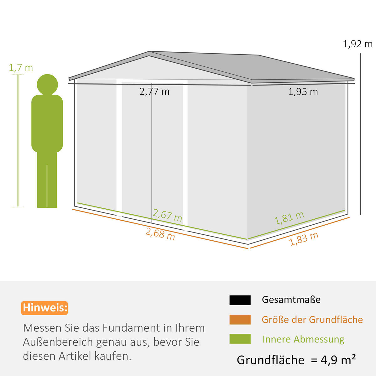 Outsunny Gartenhaus hellgrau B/H/L: ca. 195x192x277 cm Gartenhaus - hellgrau (277,00/195,00/192,00cm) - Outsunny