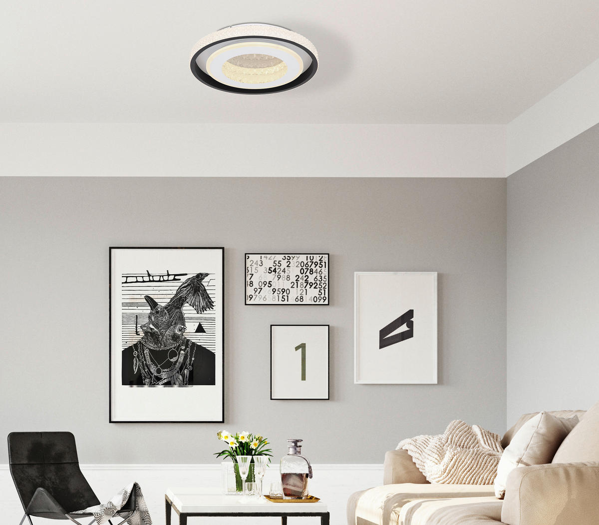 GLOBO Deckenleuchte LUCKY 41290-52 klar Opal schwarz Metall Acryl H/D: ca. 8x50 cm LUCKY - klar/schwarz (50,00/8,00cm) - GLOBO