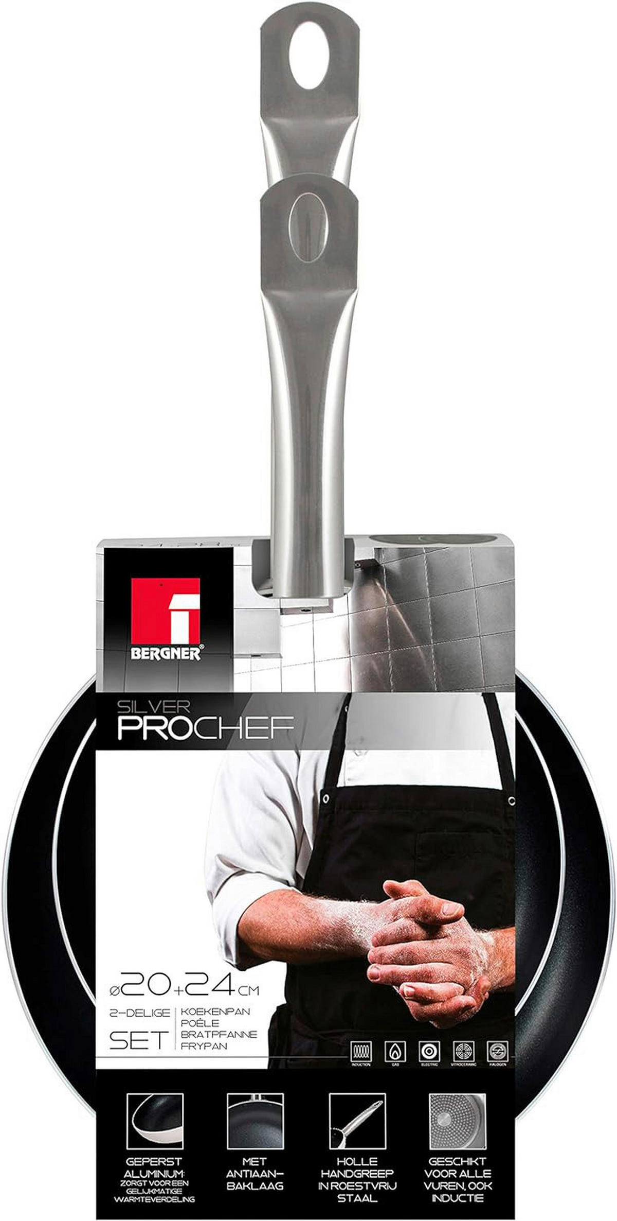BERGNER Pfannenset Prochef silber Aluminium Prochef - schwarz/silber - BERGNER