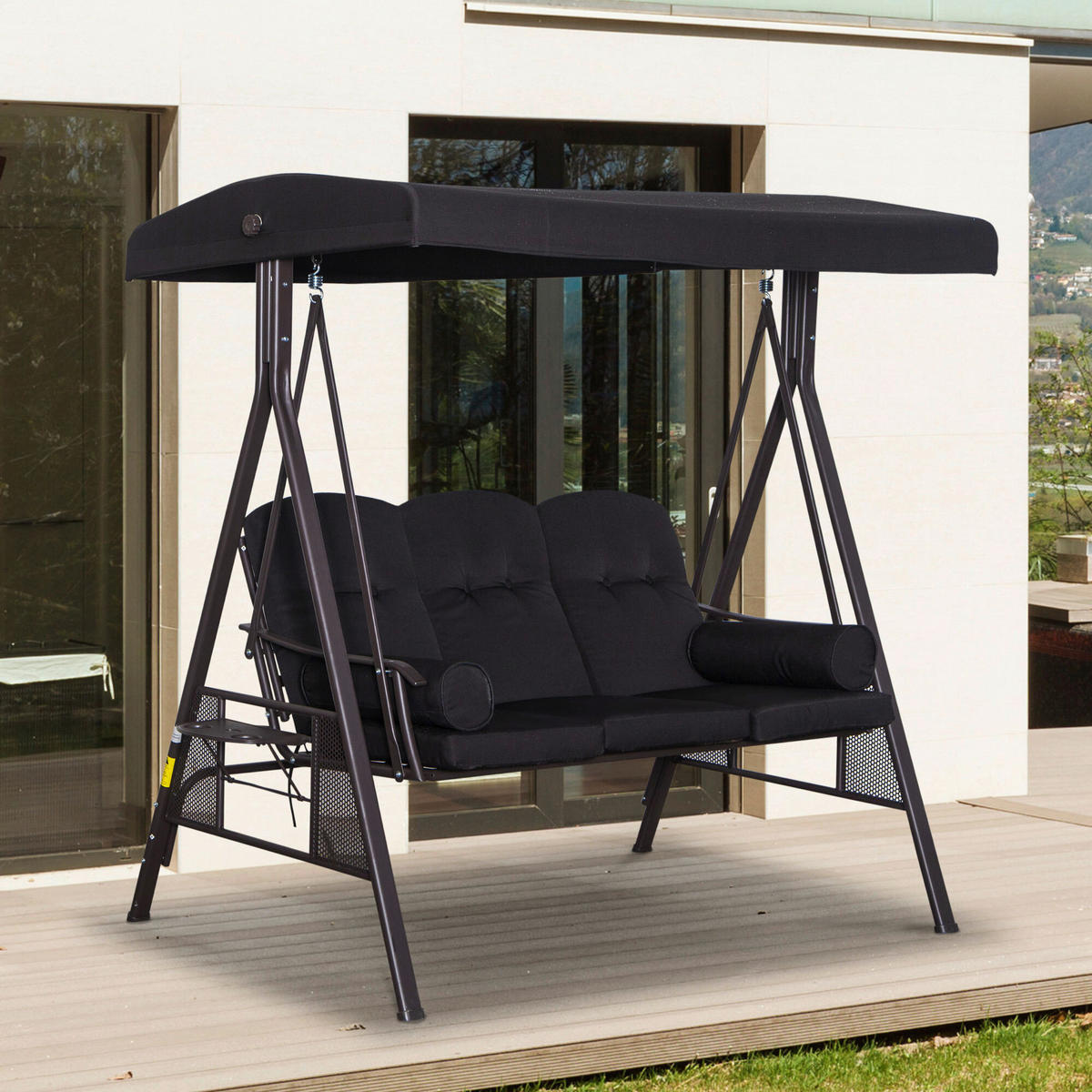 Outsunny Hollywoodschaukel schwarz Metall B/H/L: ca. 206x183x116 cm Hollywoodschaukel - schwarz (116,00/206,00/183,00cm) - Outsunny