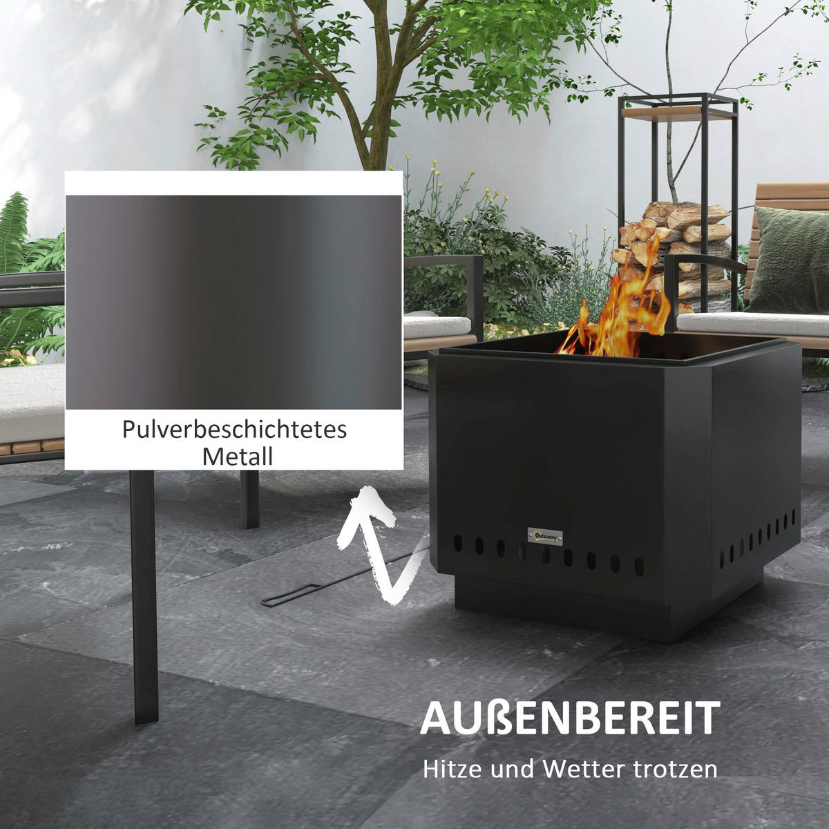 Outsunny Feuerschale schwarz Metall B/H/L: ca. 48x41x48 cm Feuerschale - schwarz (48,00/48,00/41,00cm) - Outsunny