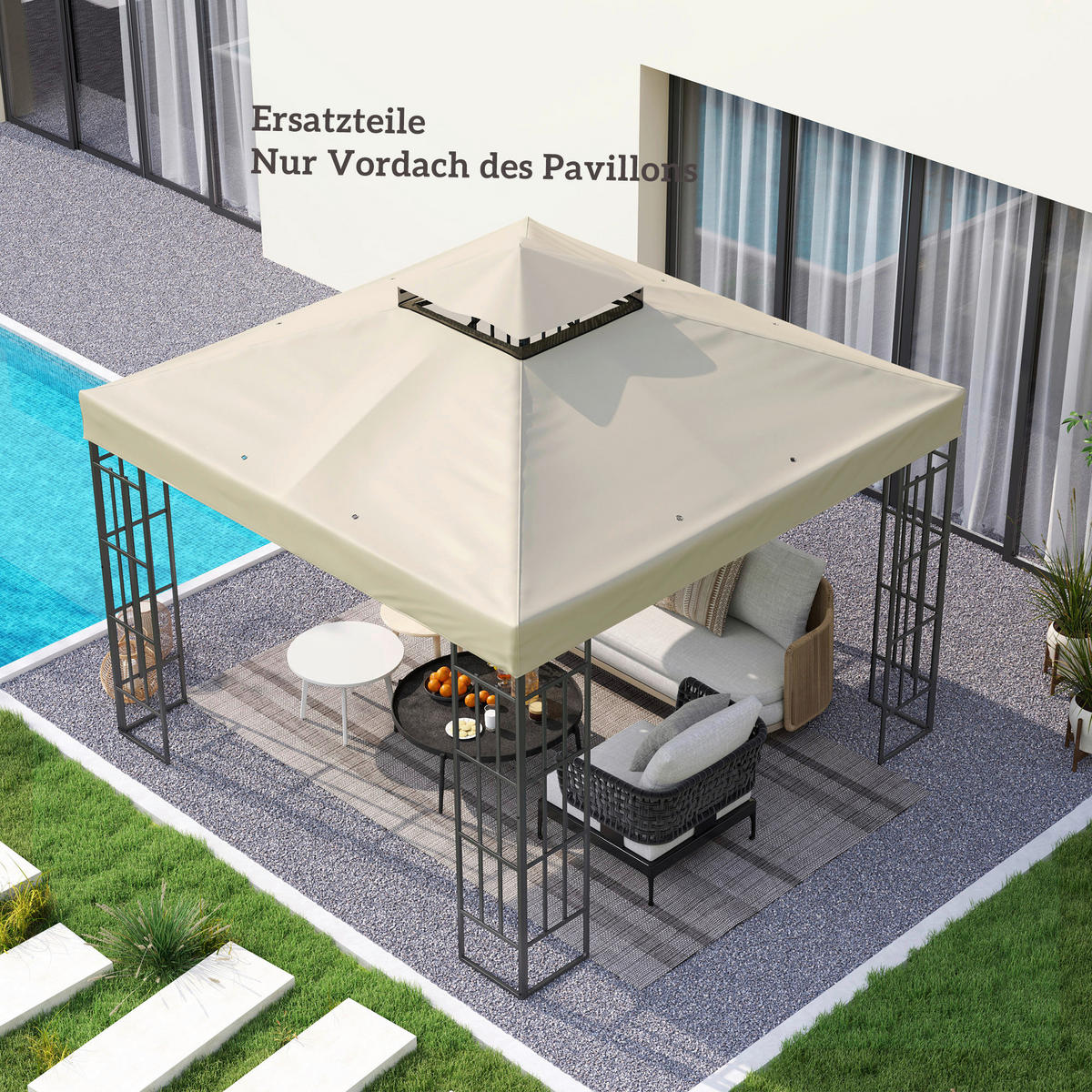 Outsunny Ersatzdach cremeweiß Polyester B/H/L: ca. 300x1x300 cm Pavillon Ersatzdach - cremeweiß (300,00/300,00/1,00cm) - Outsunny