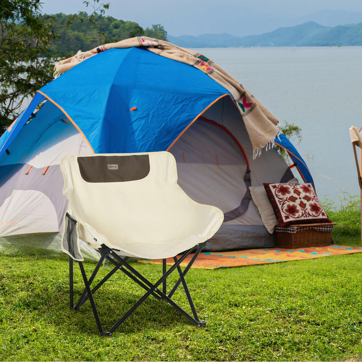 Outsunny Campingstuhl weiß Stoff B/H/L: ca. 54x66x61 cm Campingstuhl - weiß (61,00/54,00/66,00cm) - Outsunny