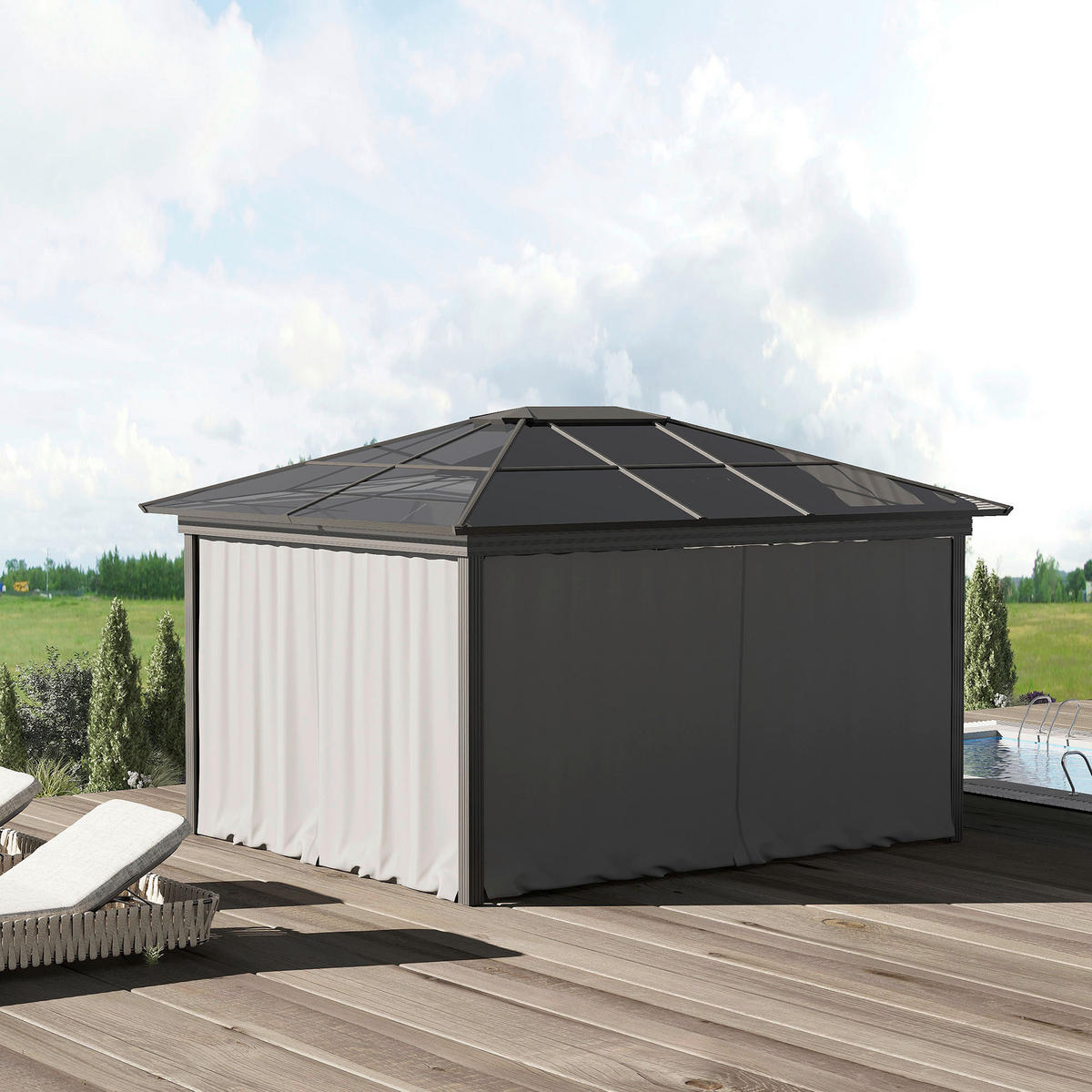 Outsunny Pavillon-Zubehör hellgrau Edelstahl H/L: ca. 302x205 cm Pavillon-Seitenwände - hellgrau (205,00cm) - Outsunny