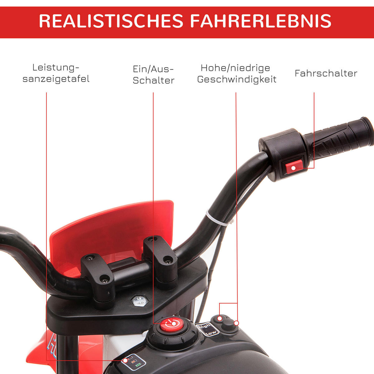HOMCOM Kinder-Elektromotorrad rot B/H/L: ca. 51,5x68x106,5 cm Kinder-Elektromotorrad - rot (106,50/51,50/68,00cm) - HOMCOM