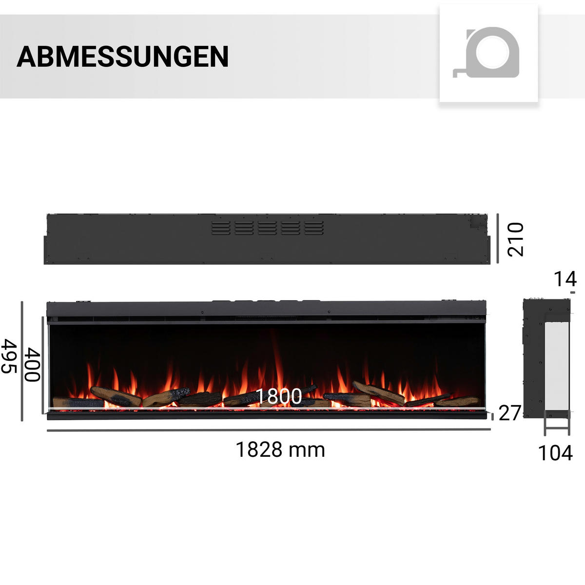 Balderia Elektrischer-Kamin B/H/T/L: ca. 182,8x49,5x21x182,8 cm Elektro-Kamin Athena 72" - (182,80/182,80/49,50cm) - Balderia