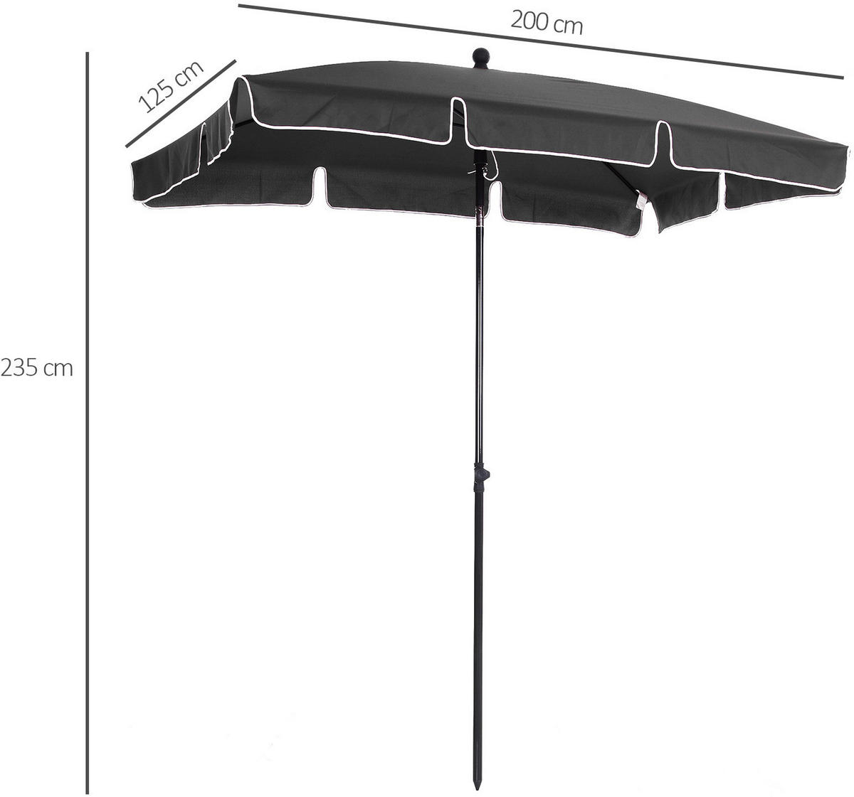 Outsunny Gartenschirm grau Stahl B/H/L: ca. 125x235x200 cm Gartenschirm_knickbar - grau (200,00/125,00/235,00cm) - Outsunny