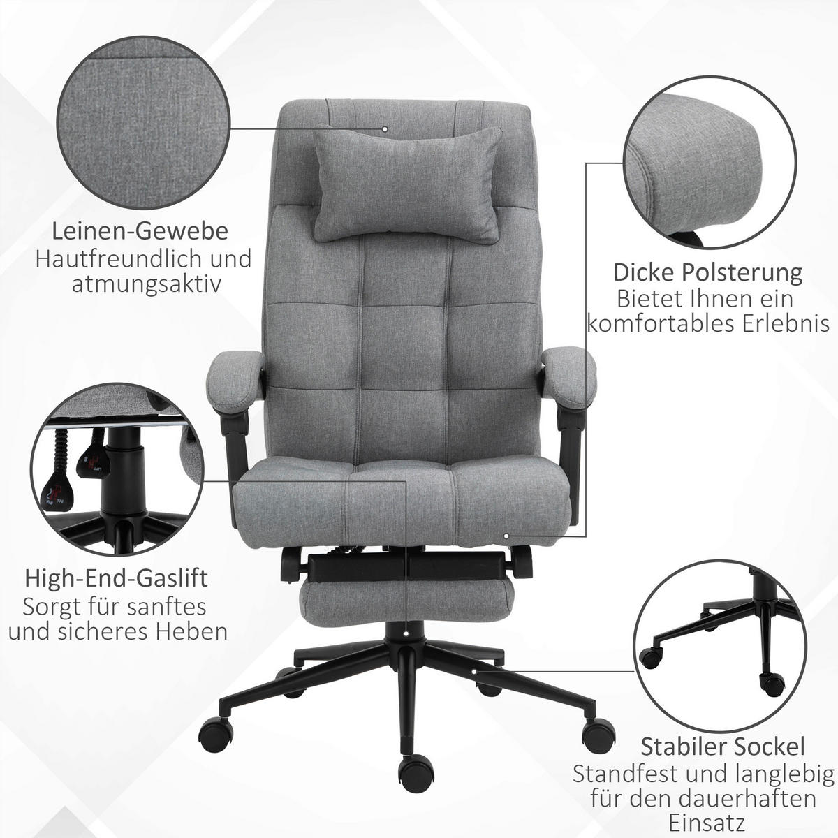 Drehstuhl 921-282GY hellgrau 921-282GY - hellgrau (66,00/116,00/70,00cm) - Vinsetto