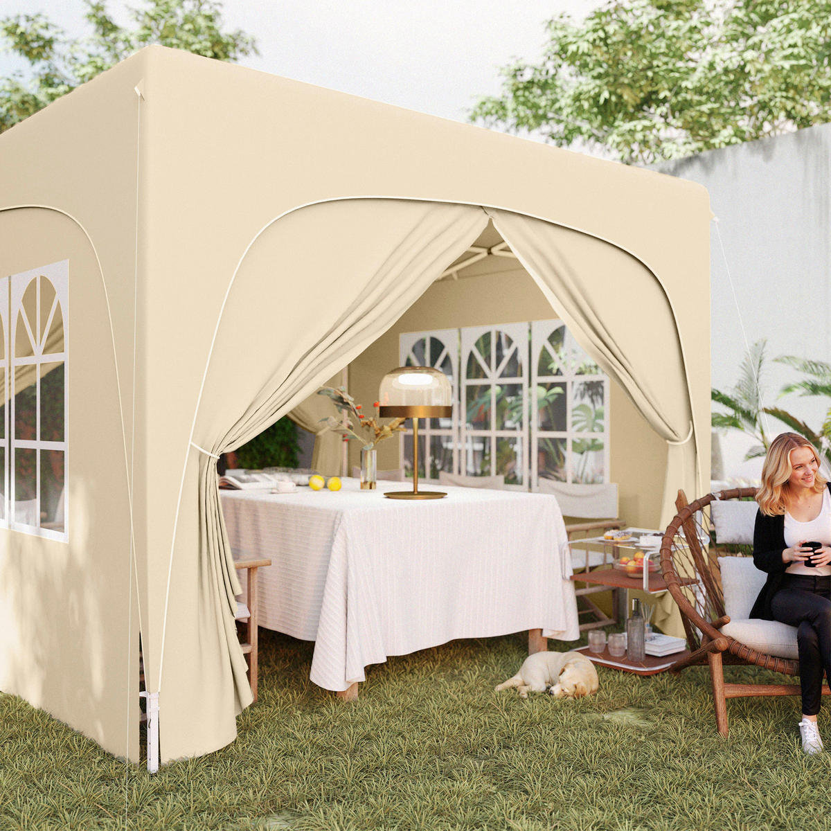 Outsunny Pavillon sand Metall B/H/L: ca. 300x273x300 cm Pavillon - sand (300,00/300,00/273,00cm) - Outsunny