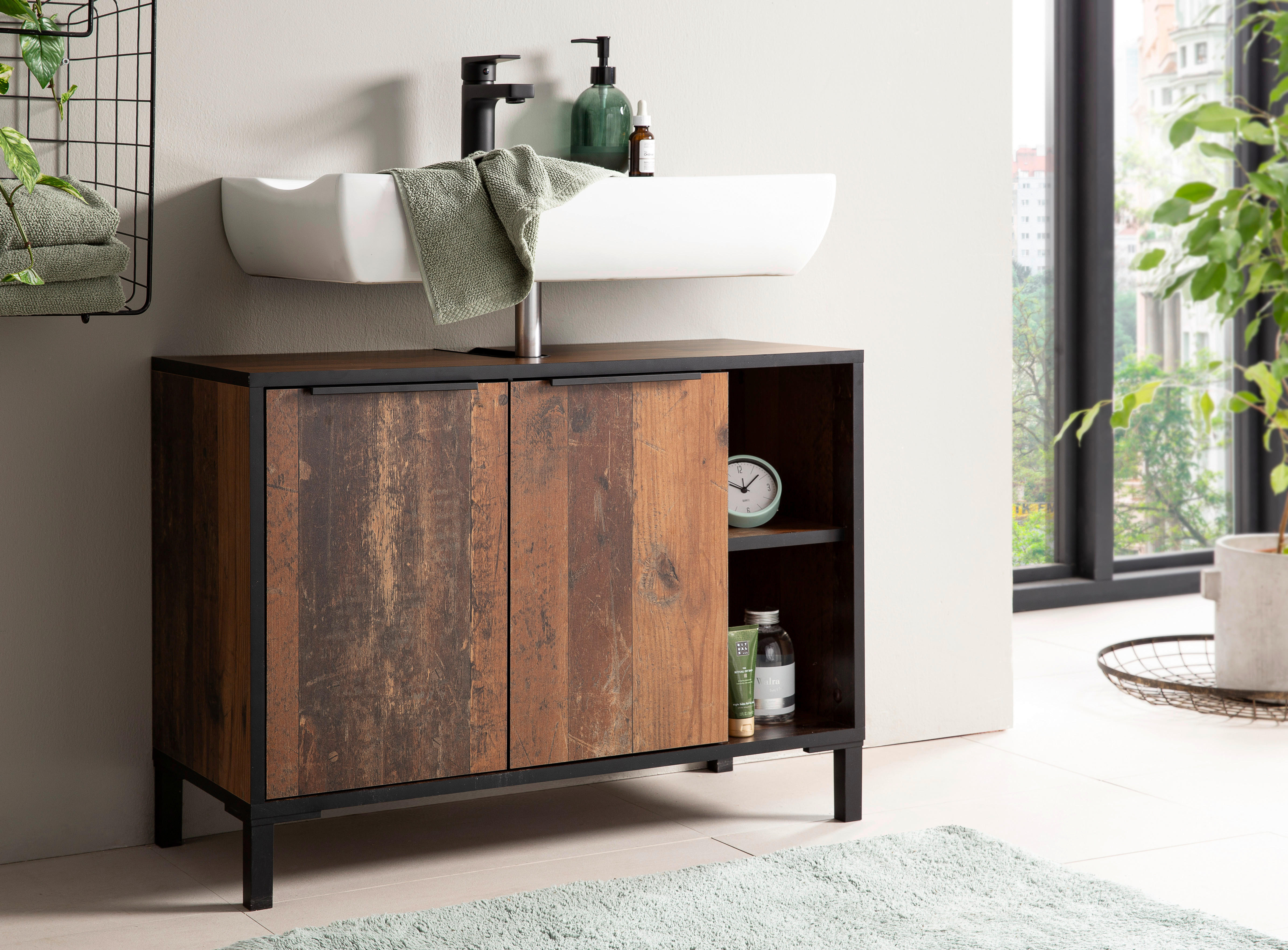 Thumbnail - Waschbeckenunterschrank Jaap Old Wood dunkel Nachbildung B/H/T: ca. 79,8x49,3x33 cm