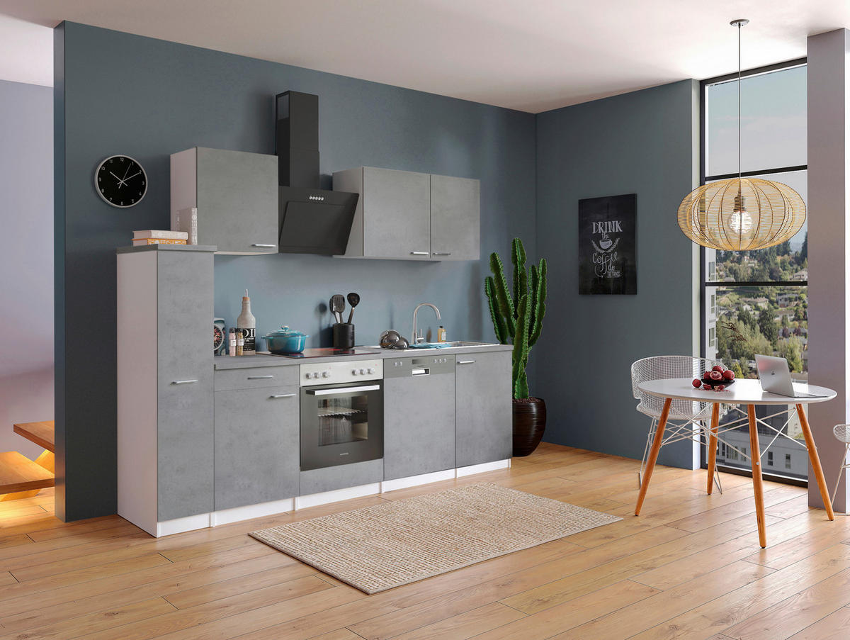 Respekta Küchenblock Malia Beton Optik B/H/T: ca. 250x200x60 cm Malia - Beton/weiß (250,00/200,00/60,00cm) - Respekta