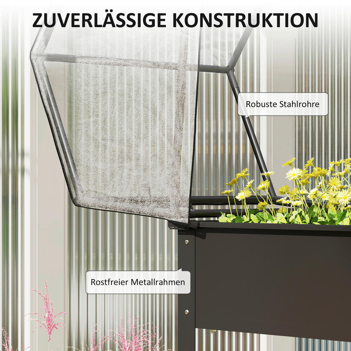 Outsunny Hochbeet schwarz Stahl B/H/L: ca. 60x120x60 cm Hochbeet - schwarz (60,00/60,00/120,00cm) - Outsunny