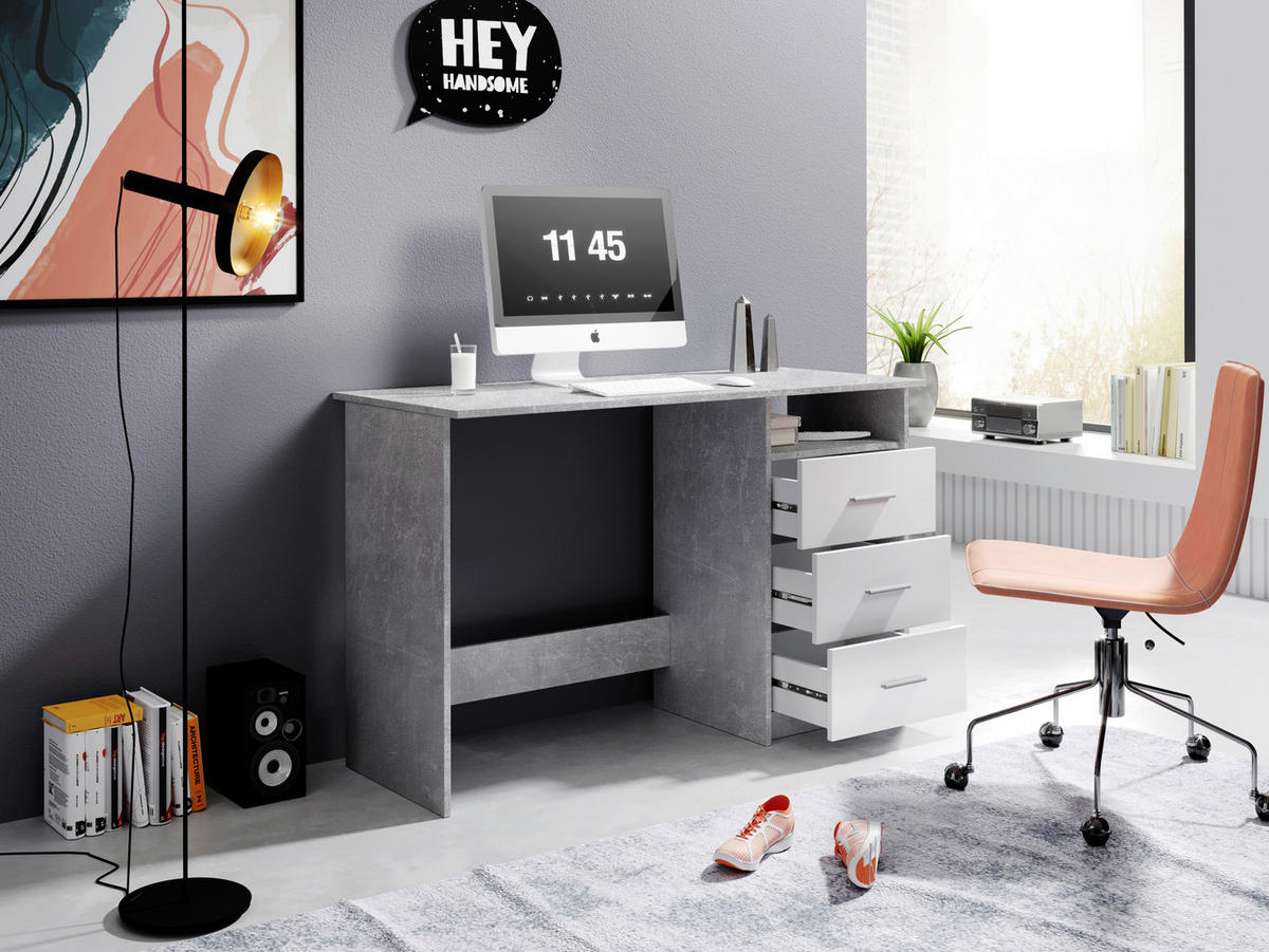Schreibtisch Adria Beton Optik weiß B/H/T: ca. 123x77x50 cm Adria - Beton/weiß (123,00/77,00/50,00cm)