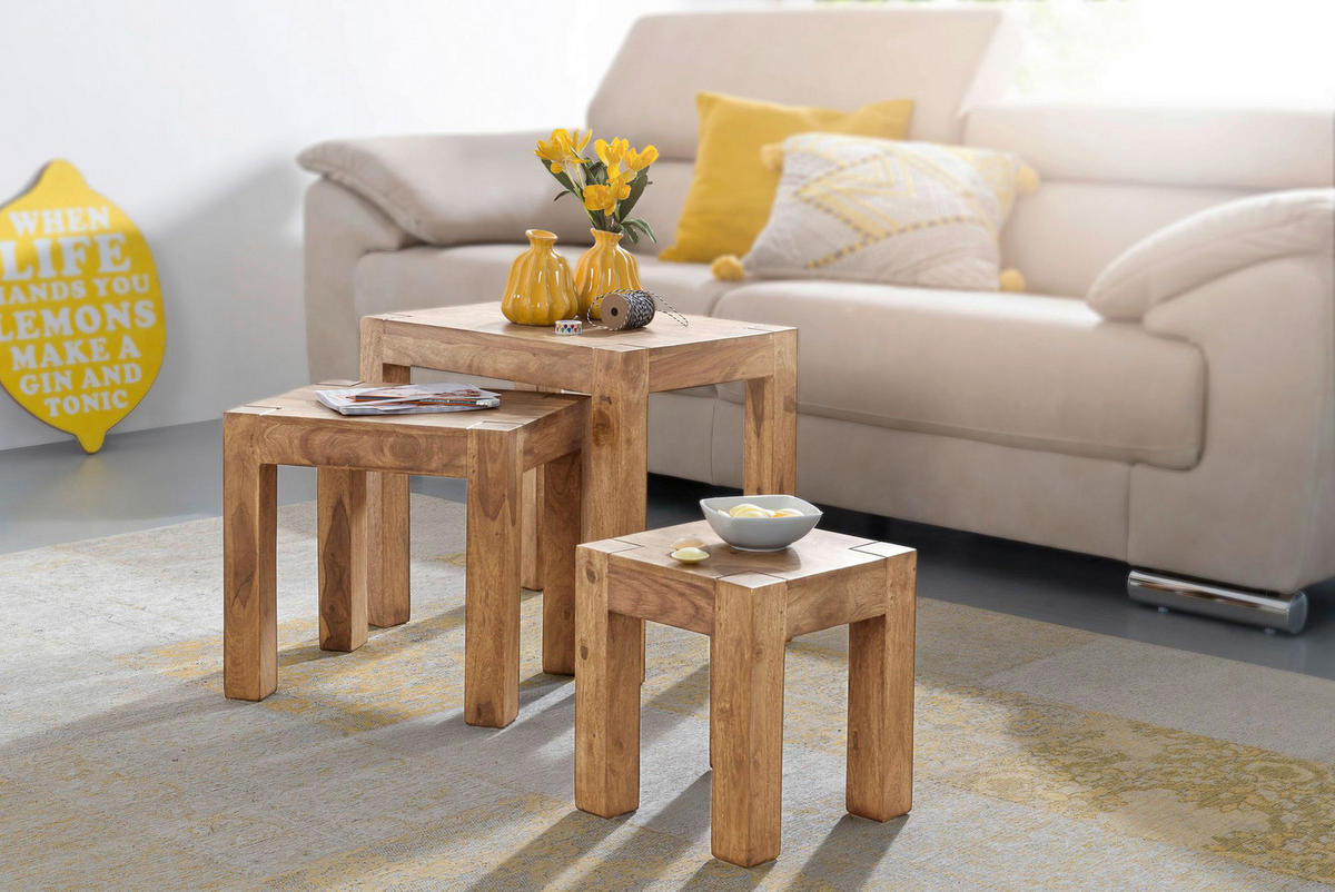 Beistelltisch 3er-Set natur Akazie 3er-Set - natur - Wohnling