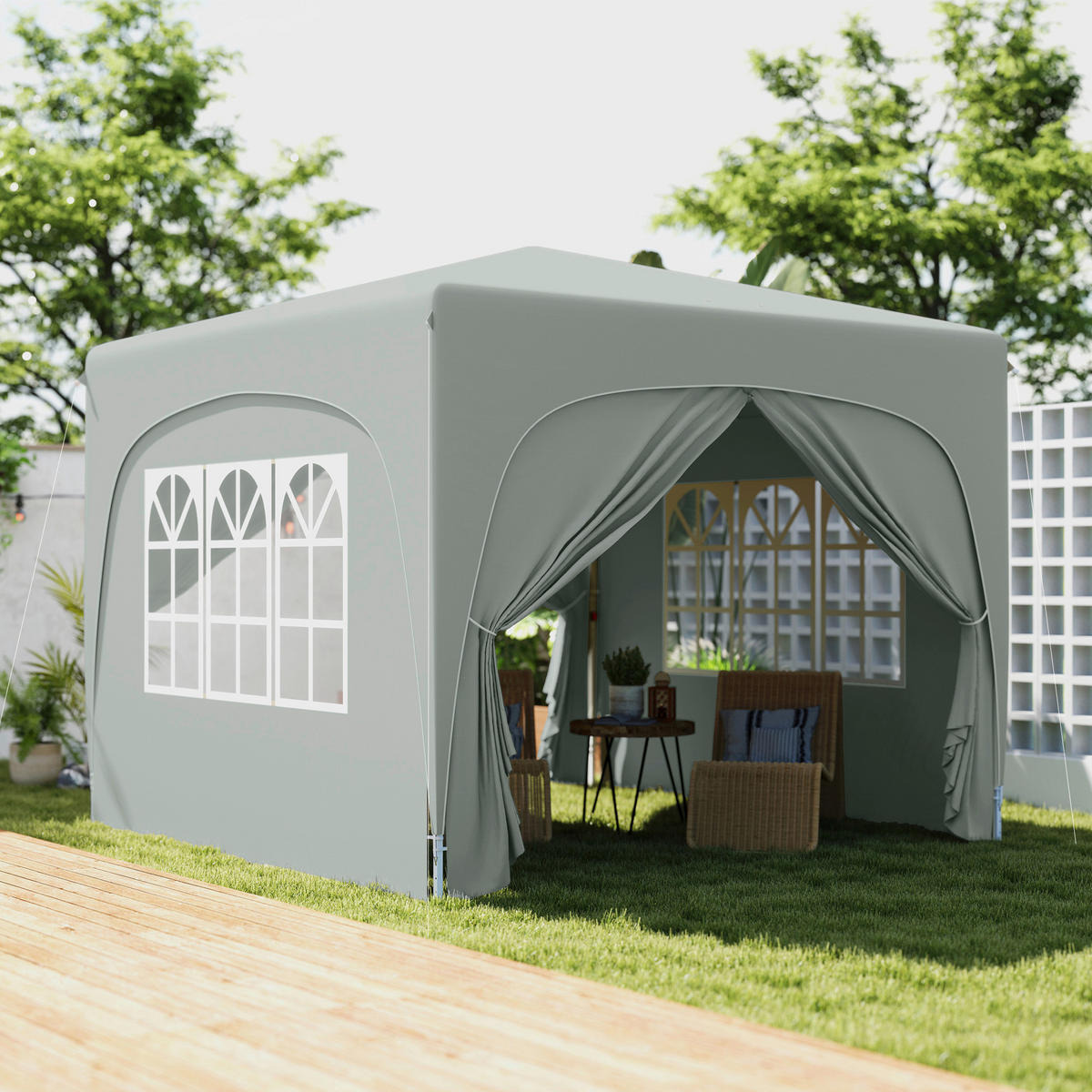 Outsunny Pavillon hellgrau Metall B/H/L: ca. 300x273x300 cm Pavillon - hellgrau (300,00/300,00/273,00cm) - Outsunny
