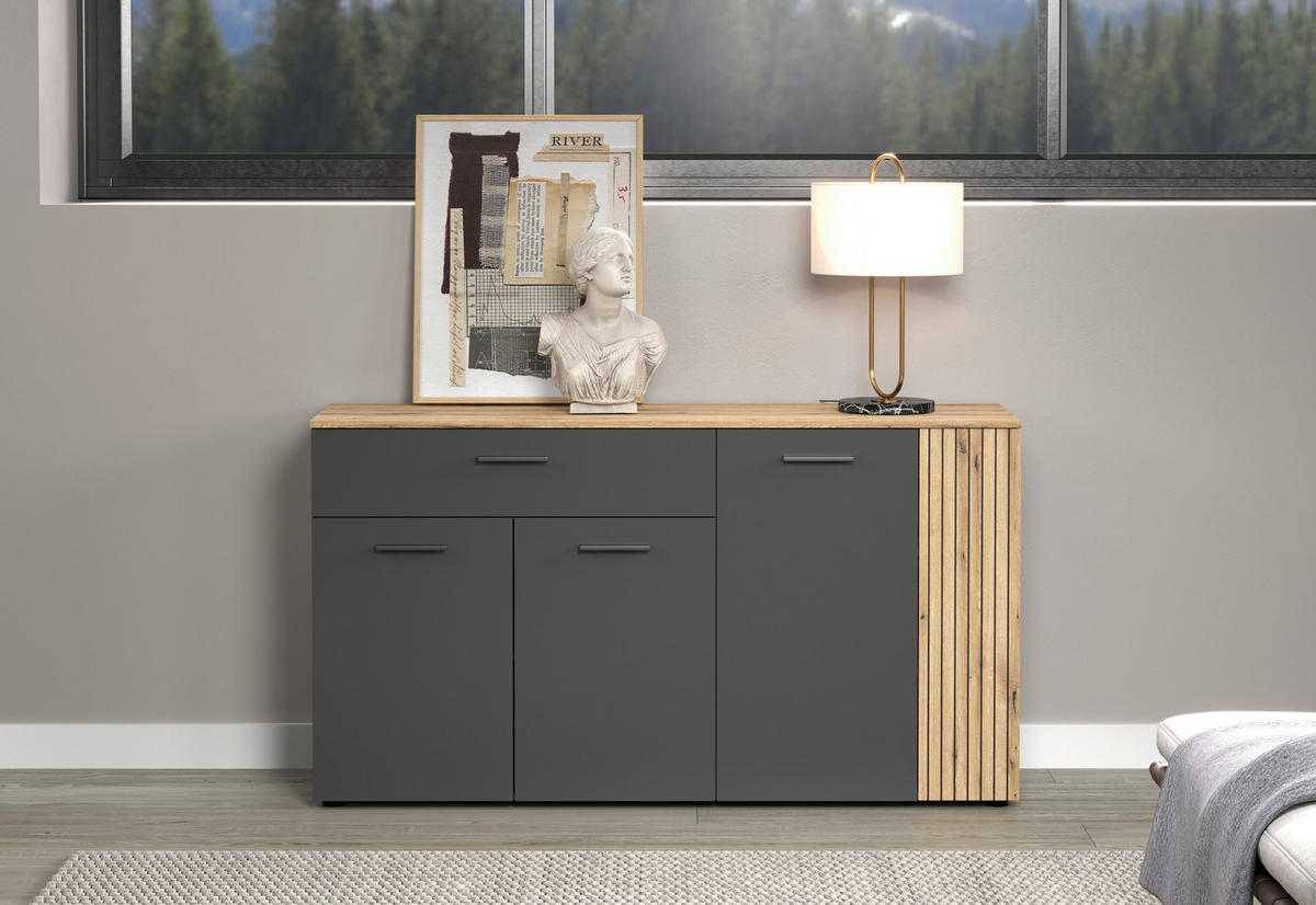 Sideboard Esteban anthrazit Eiche Nachbildung B/H/T: ca. 150x83x42 cm Esteban - Eiche/anthrazit (150,00/83,00/42,00cm)