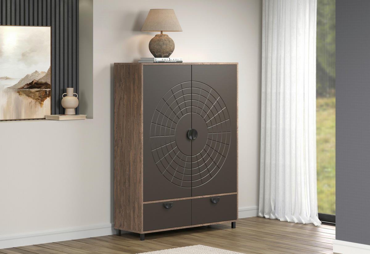 Highboard Fusion Eiche dunkel Nachbildung bronze Optik B/H/T: ca. 120x163x42 cm Fusion - Eiche/bronze (120,00/163,00/42,00cm)
