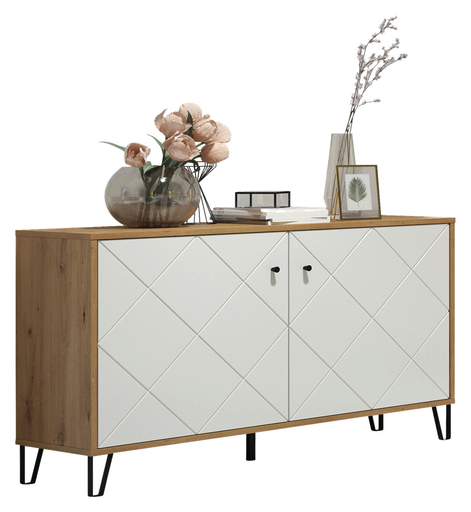 Kommode Touch Eiche Artisan Nachbildung weiß matt B/H/T: ca. 123x76x40 cm Touch - Eiche/weiß (123,00/76,00/40,00cm)